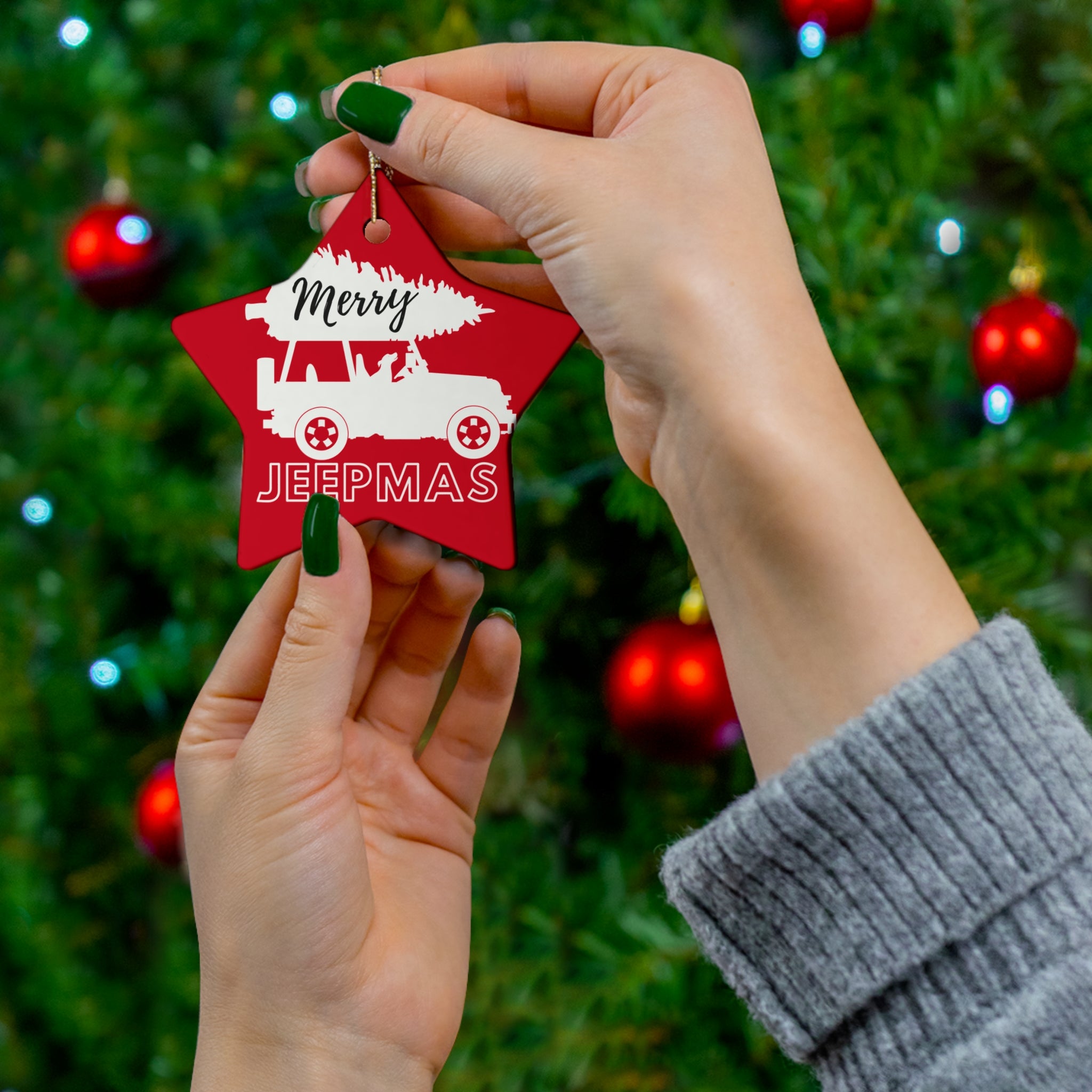 Merry Jeepmas Ceramic Ornament Gray/Silver