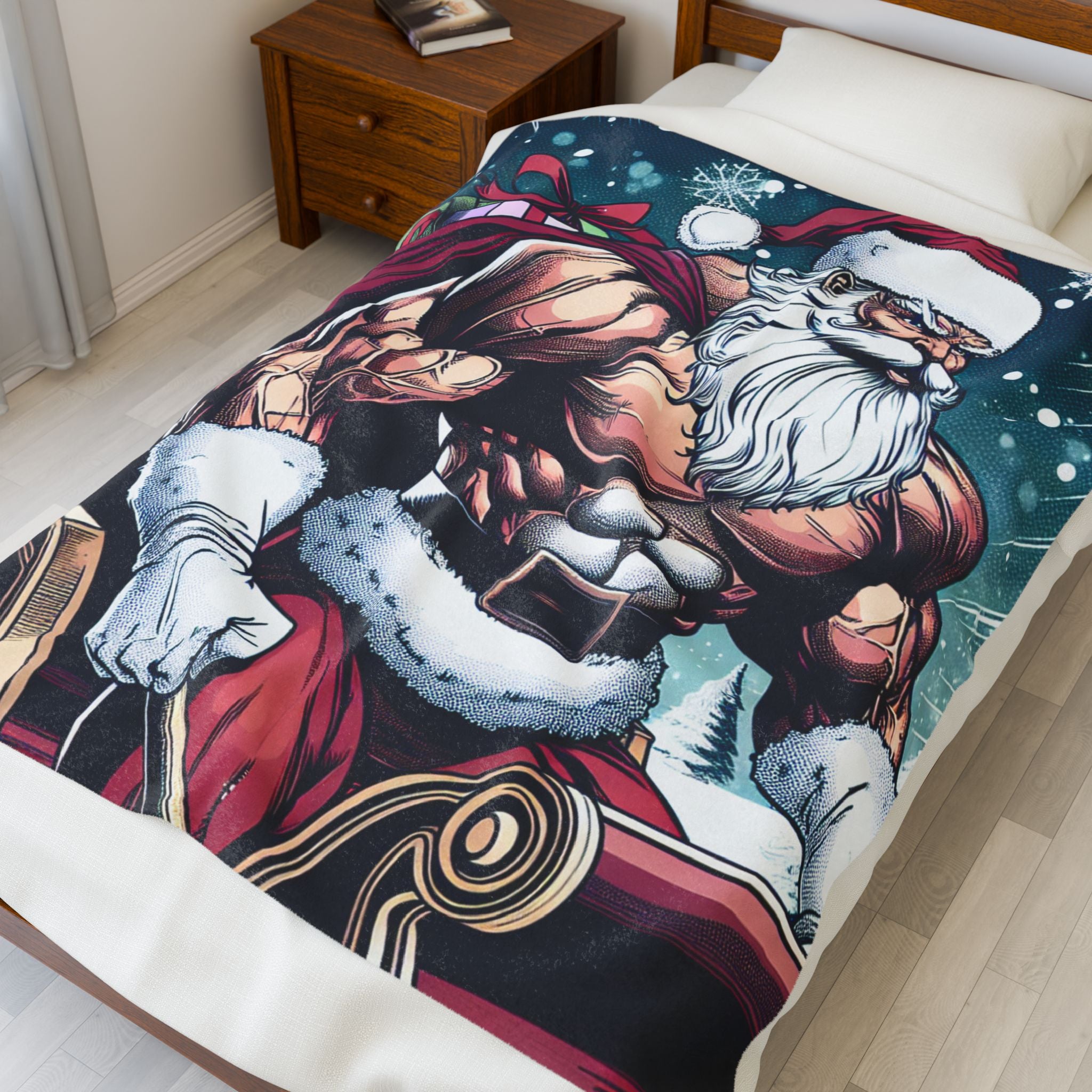 Christmas Super Hero Santa Sleigh Velveteen Plush Blanket