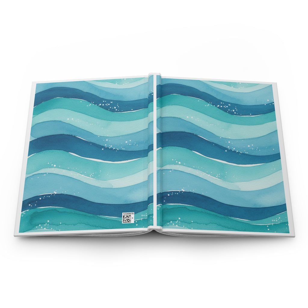 Ocean Wave Hardcover Journal — Blue Watercolor Waves Notebook
