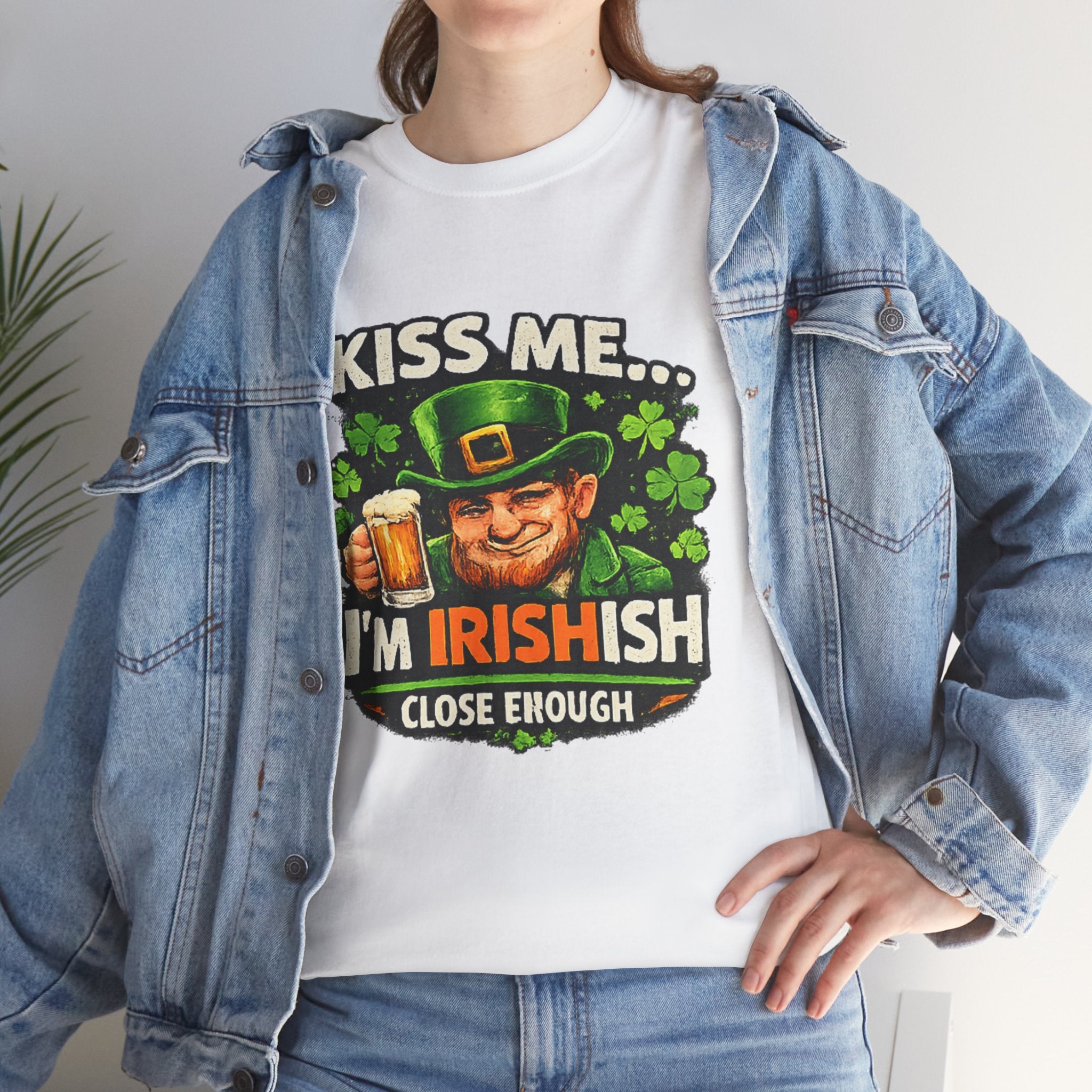 St. Patrick's Day Shirt  "Kiss Me… I'm Irish(ish), Close Enough" Leprechaun Graphic Tee | 100% Cotton