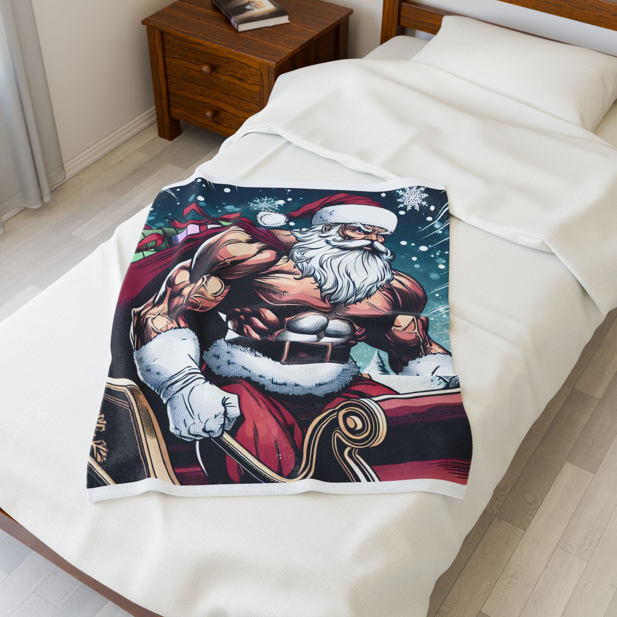 Christmas Super Hero Santa Sleigh Velveteen Plush Blanket