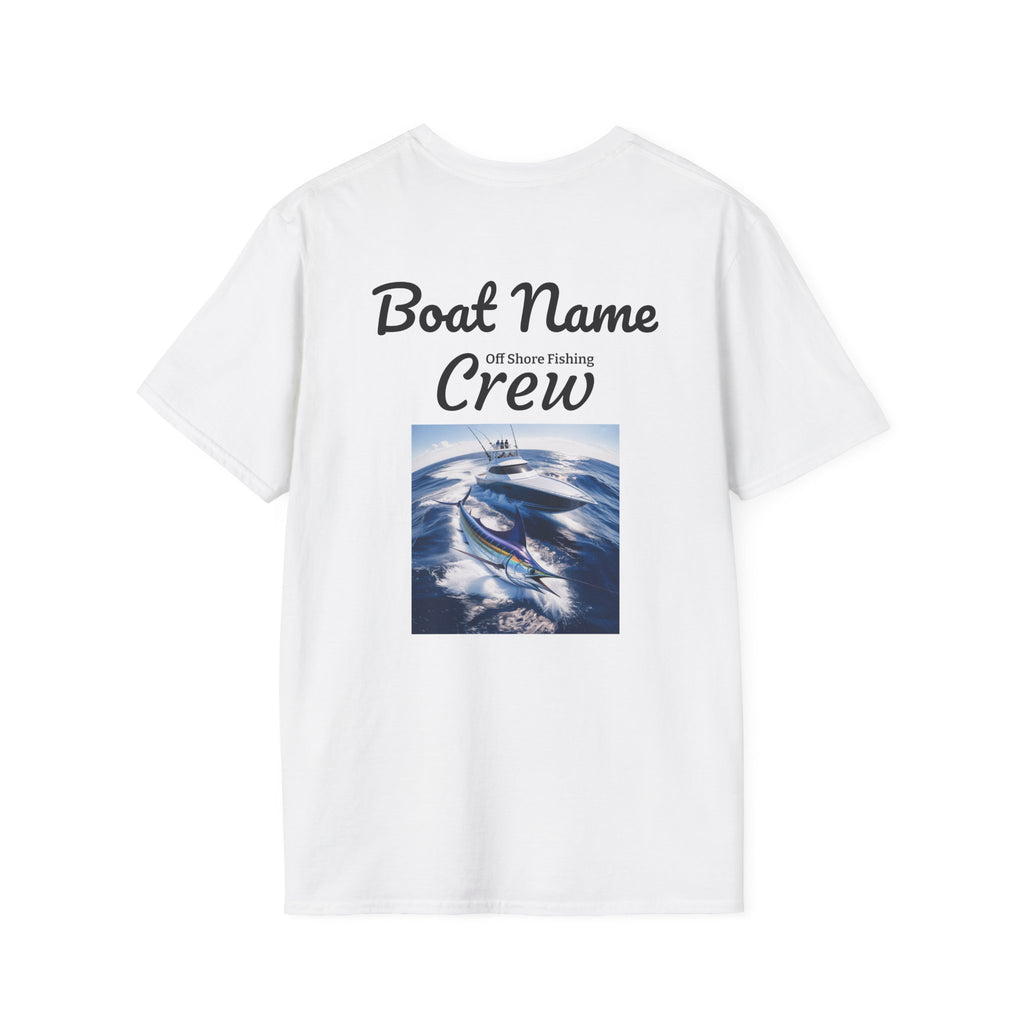 Off Shore Fishing Crew Team Personalized Unisex T-Shirt - Boat Name Shirt, Custom Fishing Tee, Nautical Crew Apparel