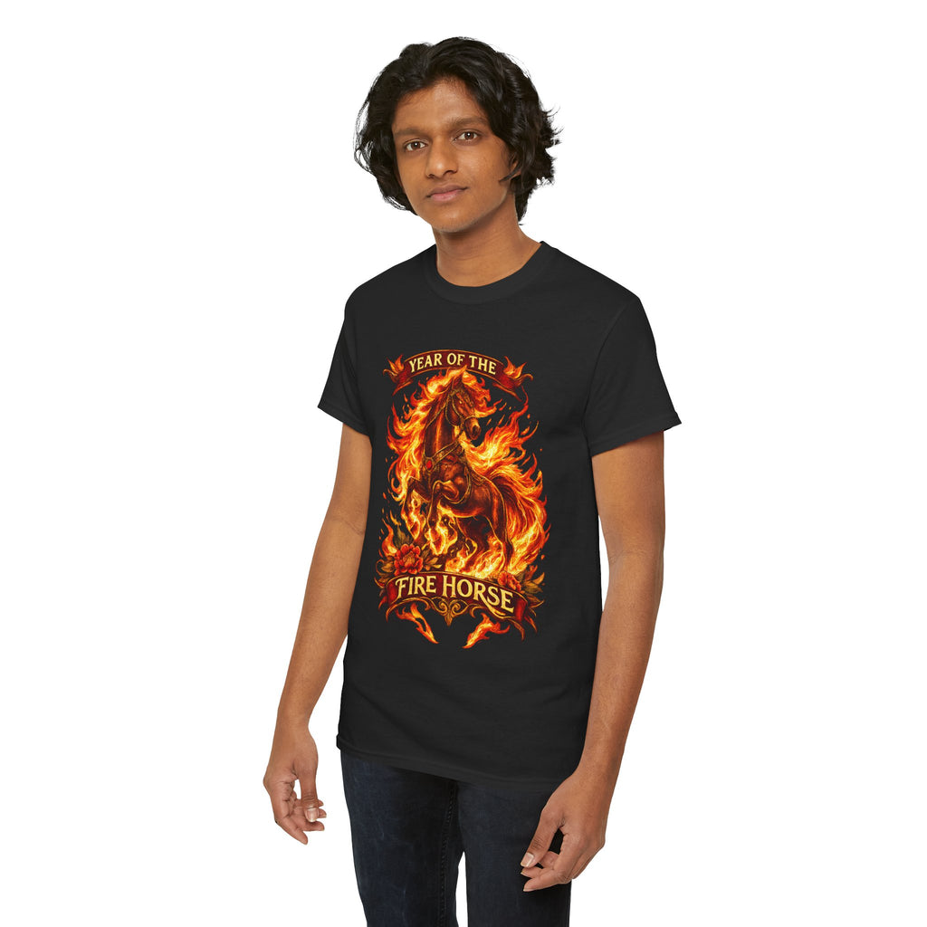 Year of the Fire Horse T-Shirt — Rearing Horse Flame Graphic Tee | Chinese Zodiac | 100% Cotton