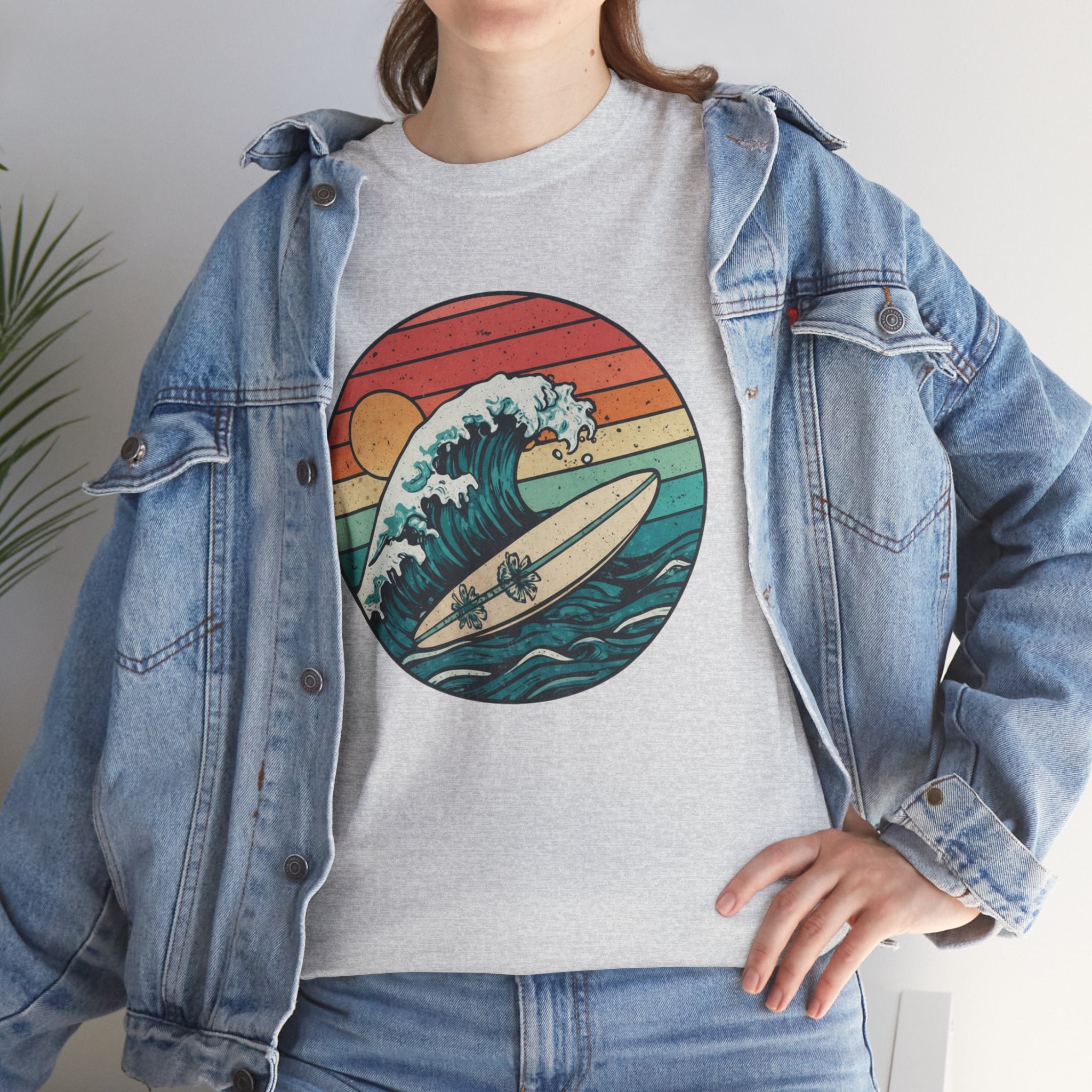 Retro Surf Wave T-Shirt — Vintage Sunset Surfboard Design