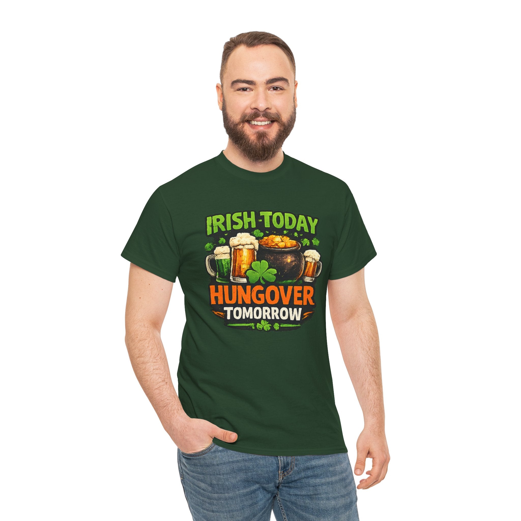 St. Patrick's Day Shirt  "Irish Today, Hungover Tomorrow" Beer & Shamrock Graphic Tee | 100% Cotton