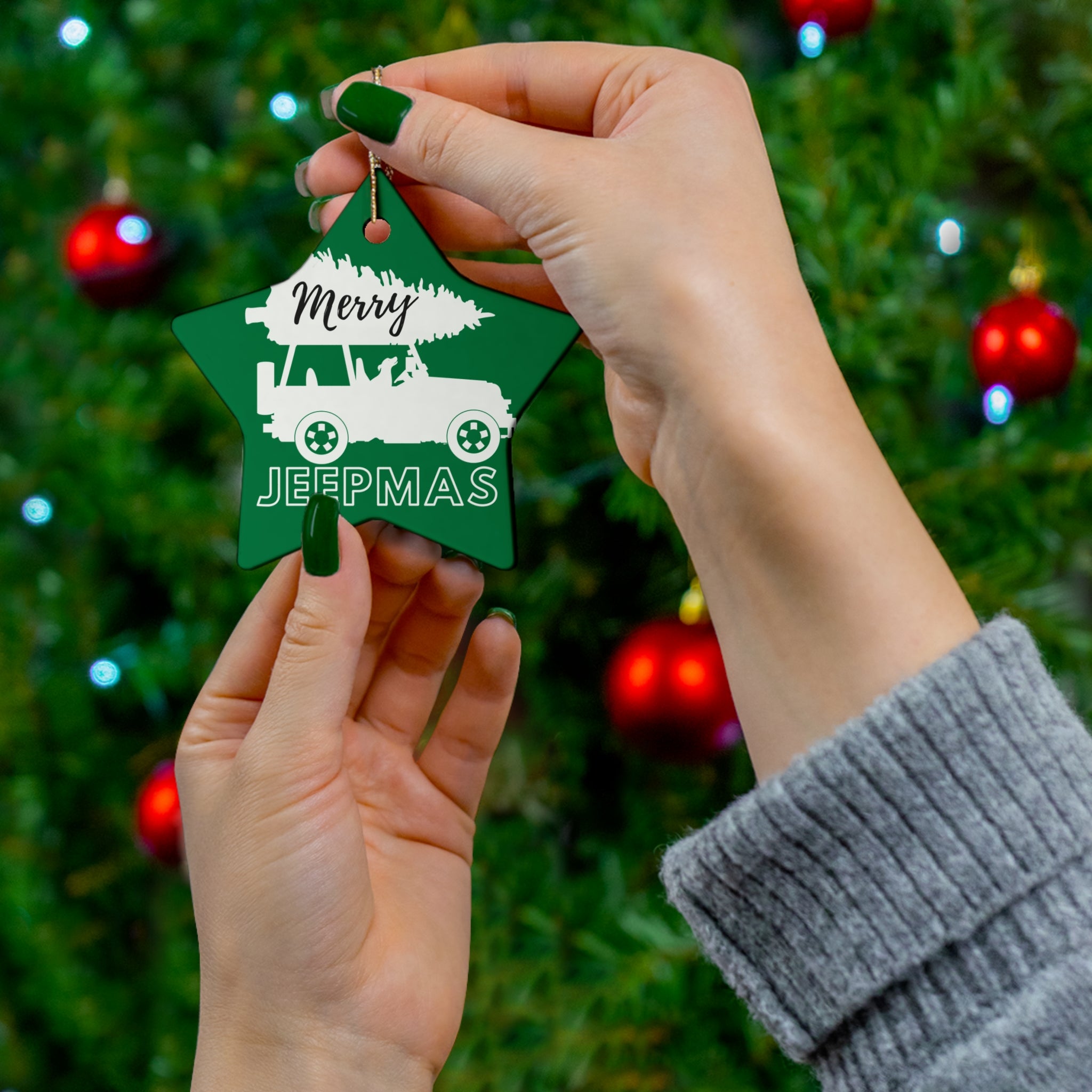 Merry Jeepmas Ceramic Ornament Green