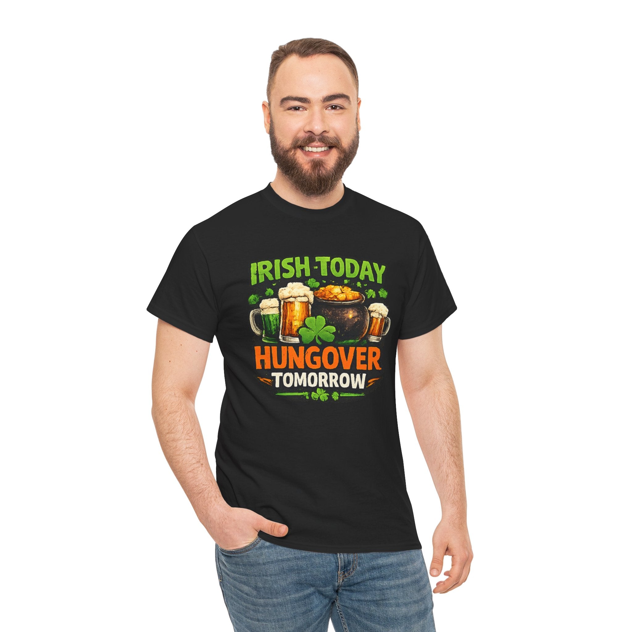 St. Patrick's Day Shirt  "Irish Today, Hungover Tomorrow" Beer & Shamrock Graphic Tee | 100% Cotton
