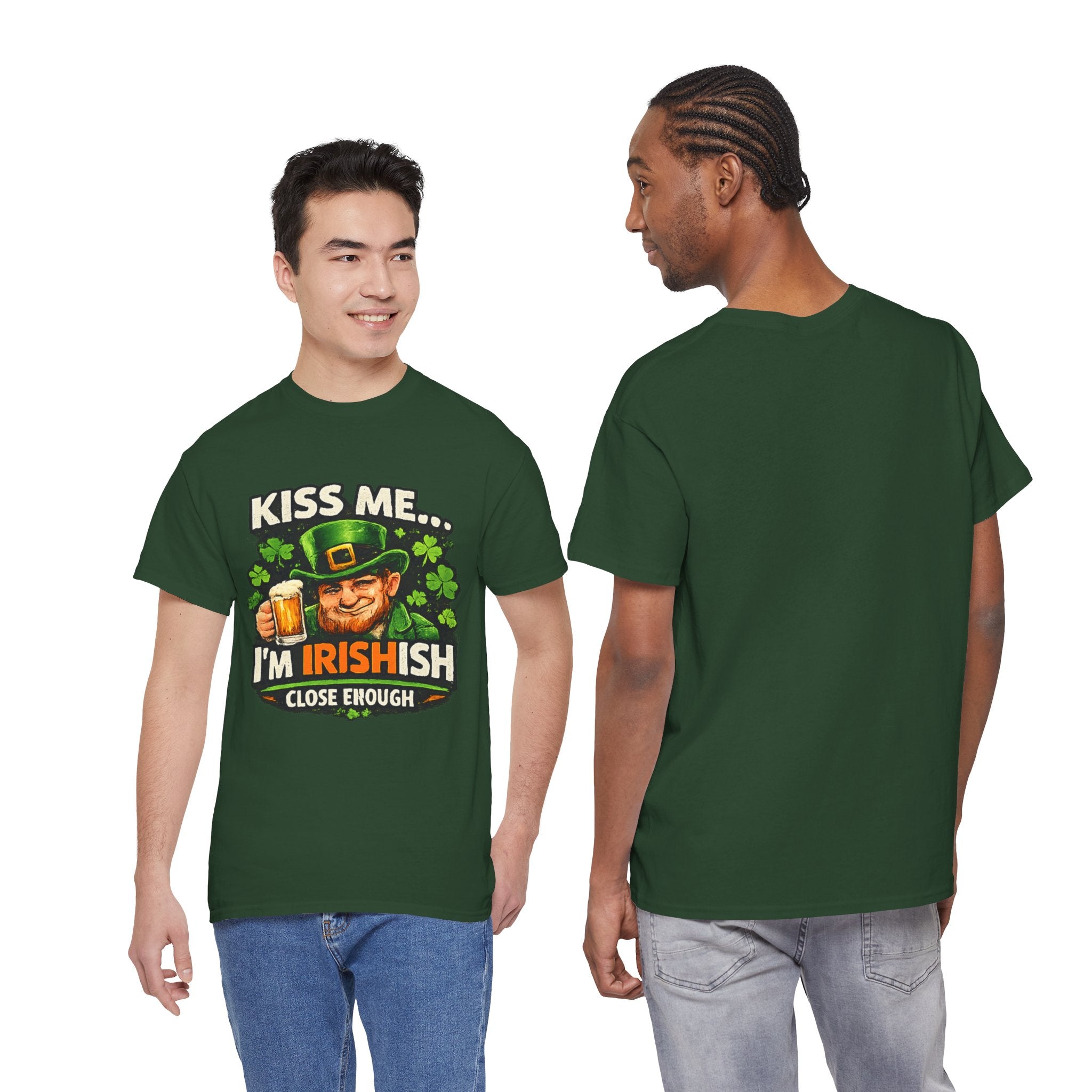 St. Patrick's Day Shirt  "Kiss Me… I'm Irish(ish), Close Enough" Leprechaun Graphic Tee | 100% Cotton