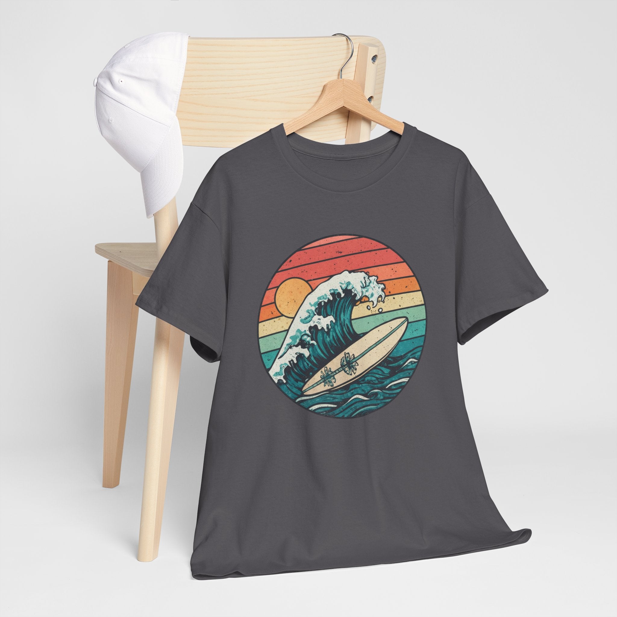 Retro Surf Wave T-Shirt — Vintage Sunset Surfboard Design