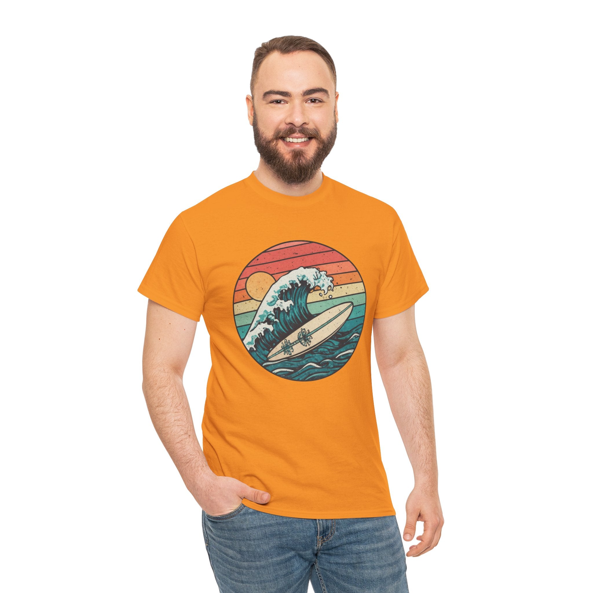 Retro Surf Wave T-Shirt — Vintage Sunset Surfboard Design