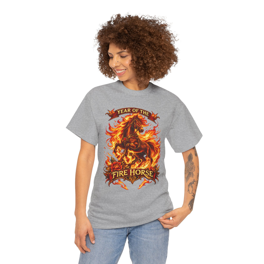 Year of the Fire Horse T-Shirt — Rearing Horse Flame Graphic Tee | Chinese Zodiac | 100% Cotton