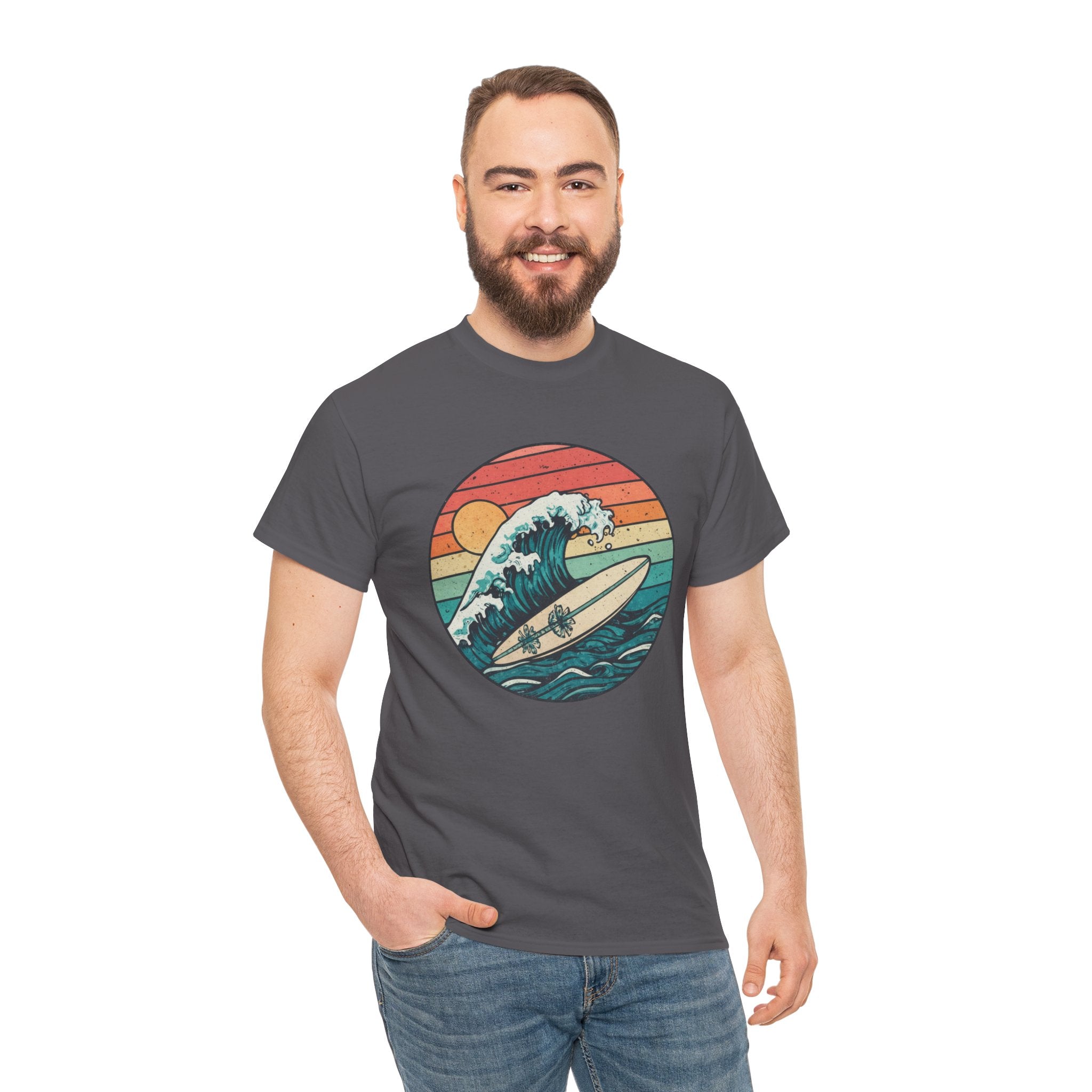 Retro Surf Wave T-Shirt — Vintage Sunset Surfboard Design