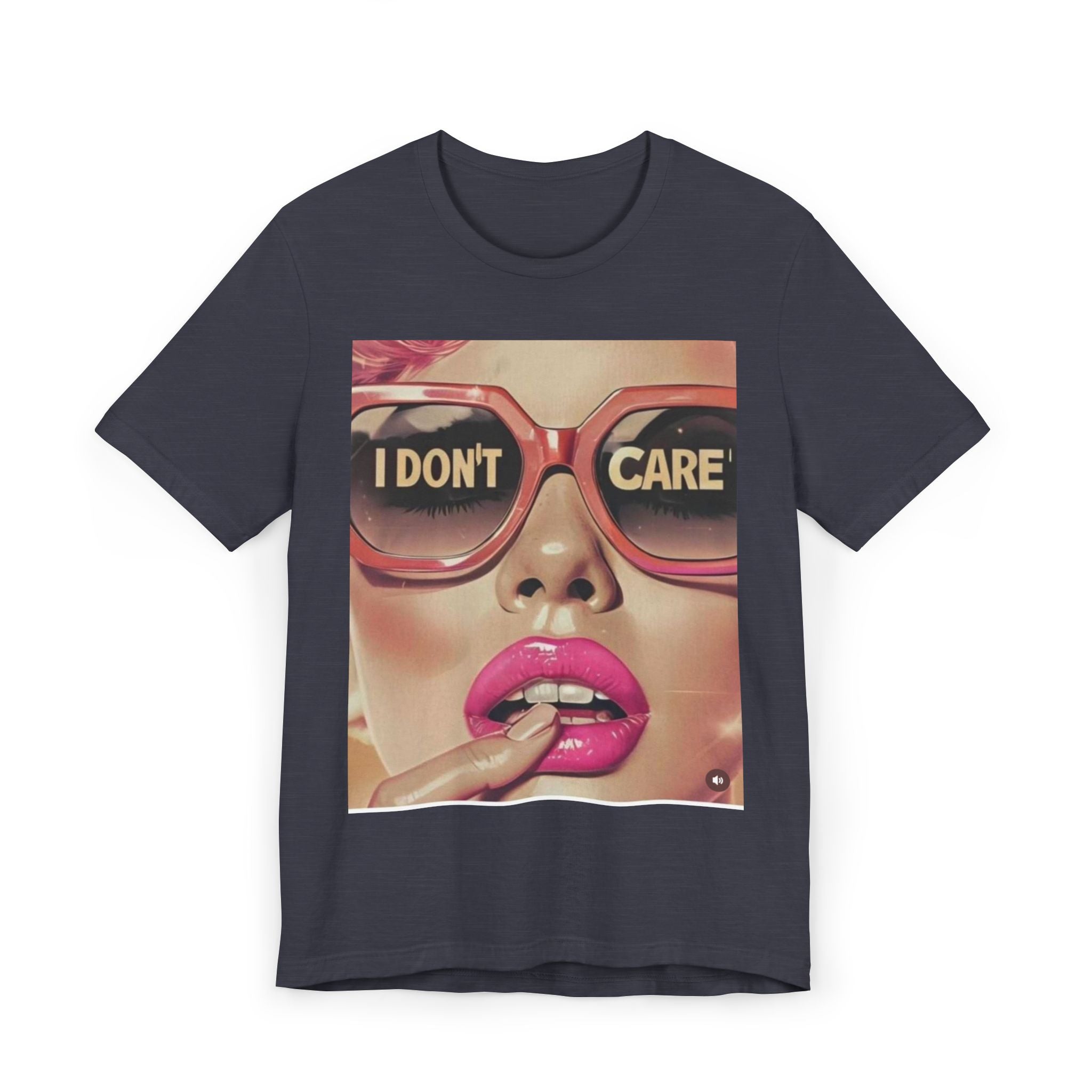 I Don't Care! Retro Poster Girl Unisex T-Shirt, Vintage Graphic Tee, Indie Fashion Top, Hipster Clothing, Minimalist Abstract Art Shirt