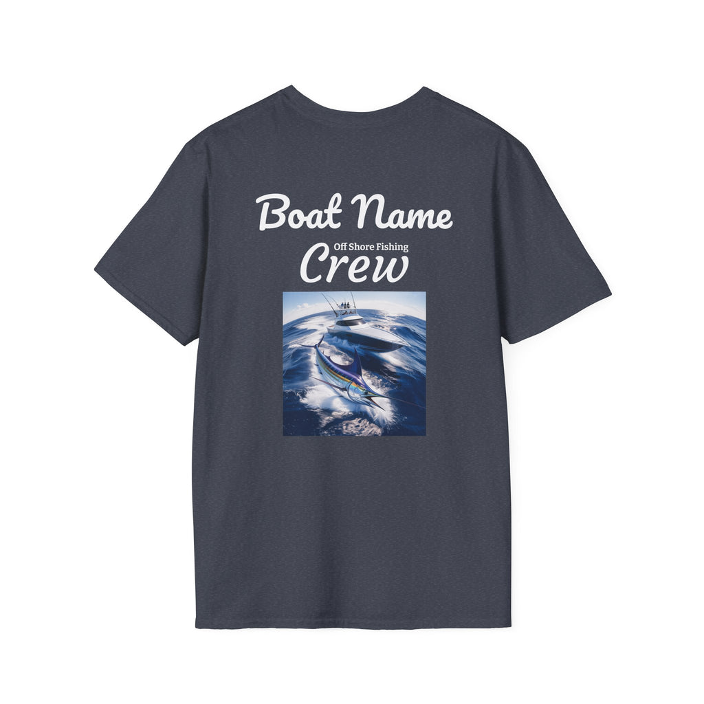Off Shore Fishing Crew Team Personalized Unisex T-Shirt - Boat Name Shirt, Custom Fishing Tee, Nautical Crew Apparel