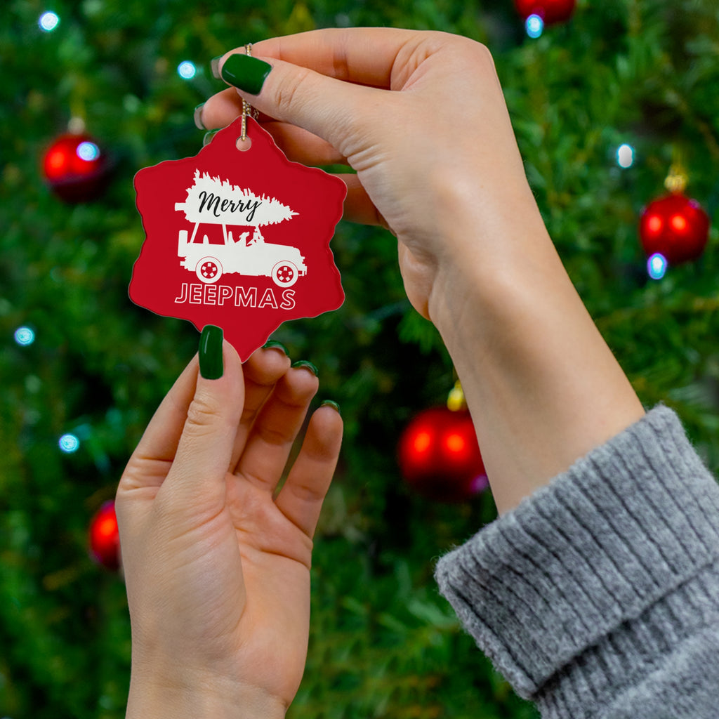 Merry Jeepmas Ceramic Ornament Gray/Silver