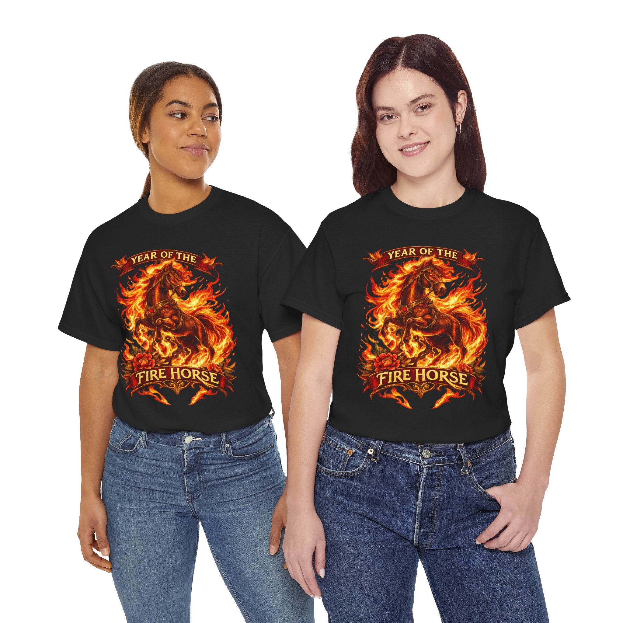 Year of the Fire Horse T-Shirt — Rearing Horse Flame Graphic Tee | Chinese Zodiac | 100% Cotton