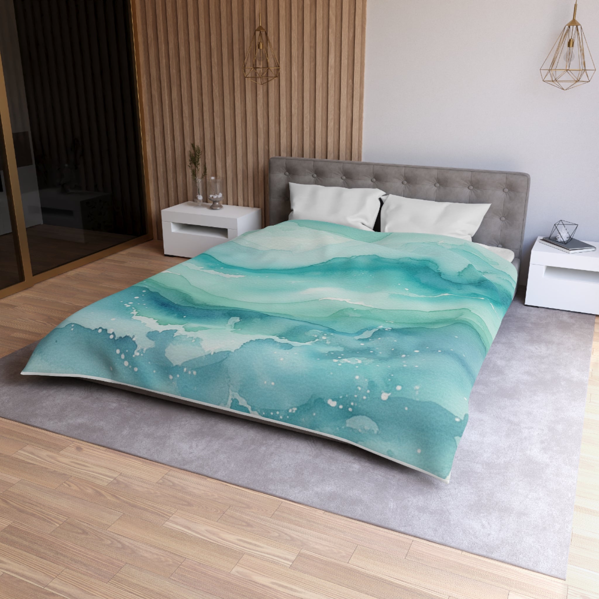 Ocean Wave Watercolor Microfiber Duvet Cover
