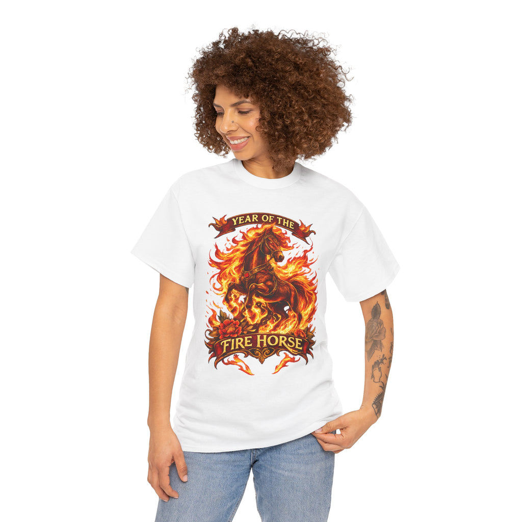 Year of the Fire Horse T-Shirt — Rearing Horse Flame Graphic Tee | Chinese Zodiac | 100% Cotton
