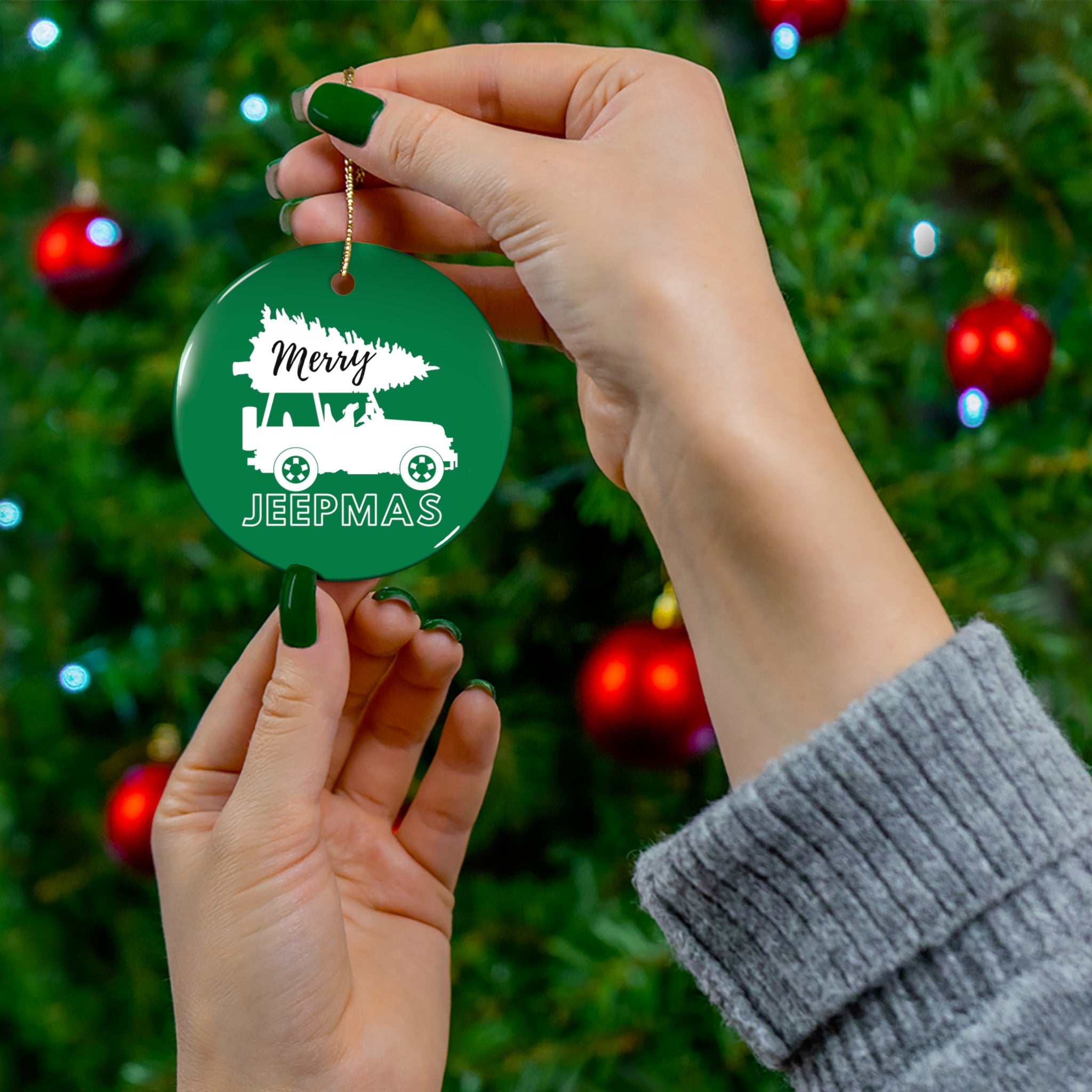 Merry Jeepmas Ceramic Ornament Green