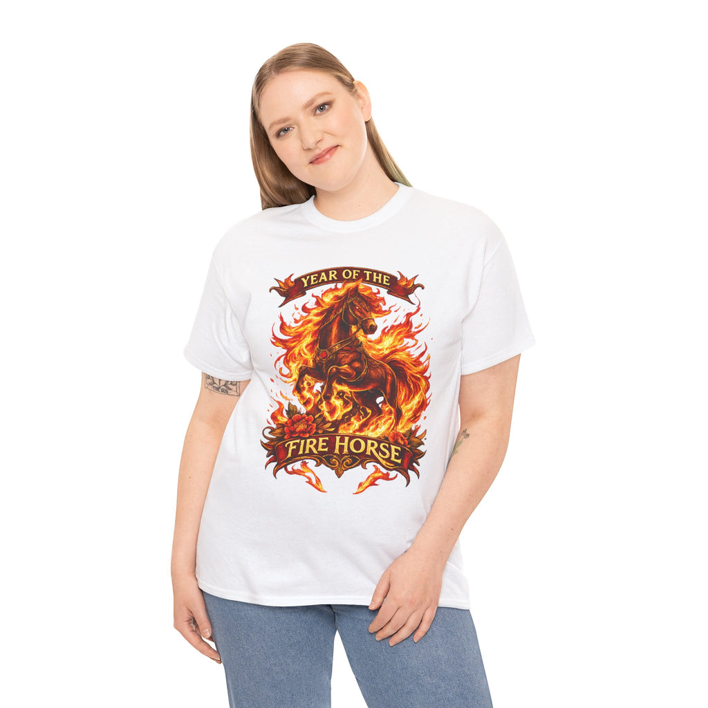 Year of the Fire Horse T-Shirt — Rearing Horse Flame Graphic Tee | Chinese Zodiac | 100% Cotton