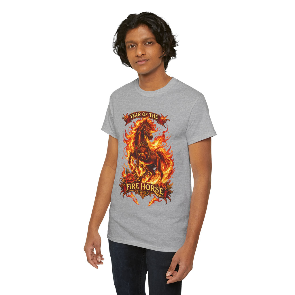 Year of the Fire Horse T-Shirt — Rearing Horse Flame Graphic Tee | Chinese Zodiac | 100% Cotton