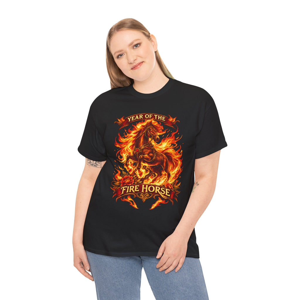 Year of the Fire Horse T-Shirt — Rearing Horse Flame Graphic Tee | Chinese Zodiac | 100% Cotton
