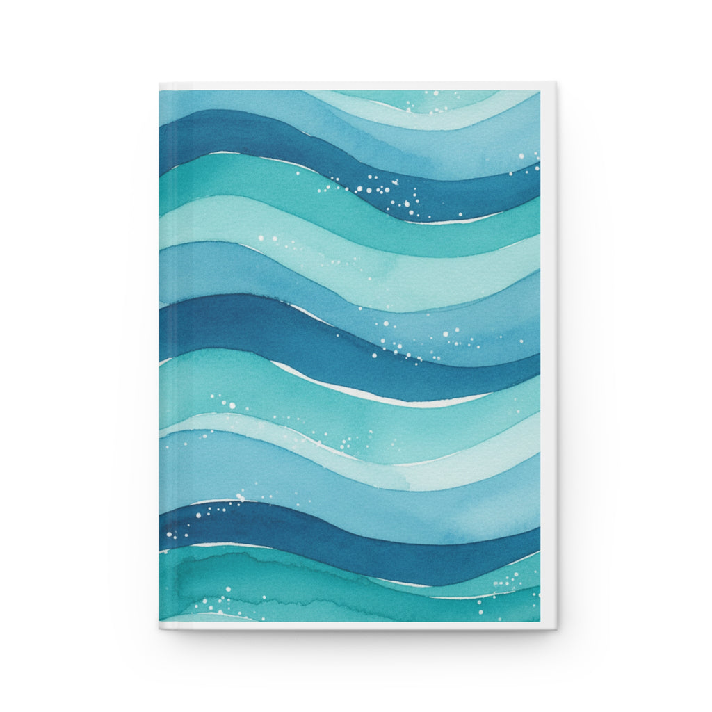 Ocean Wave Hardcover Journal — Blue Watercolor Waves Notebook