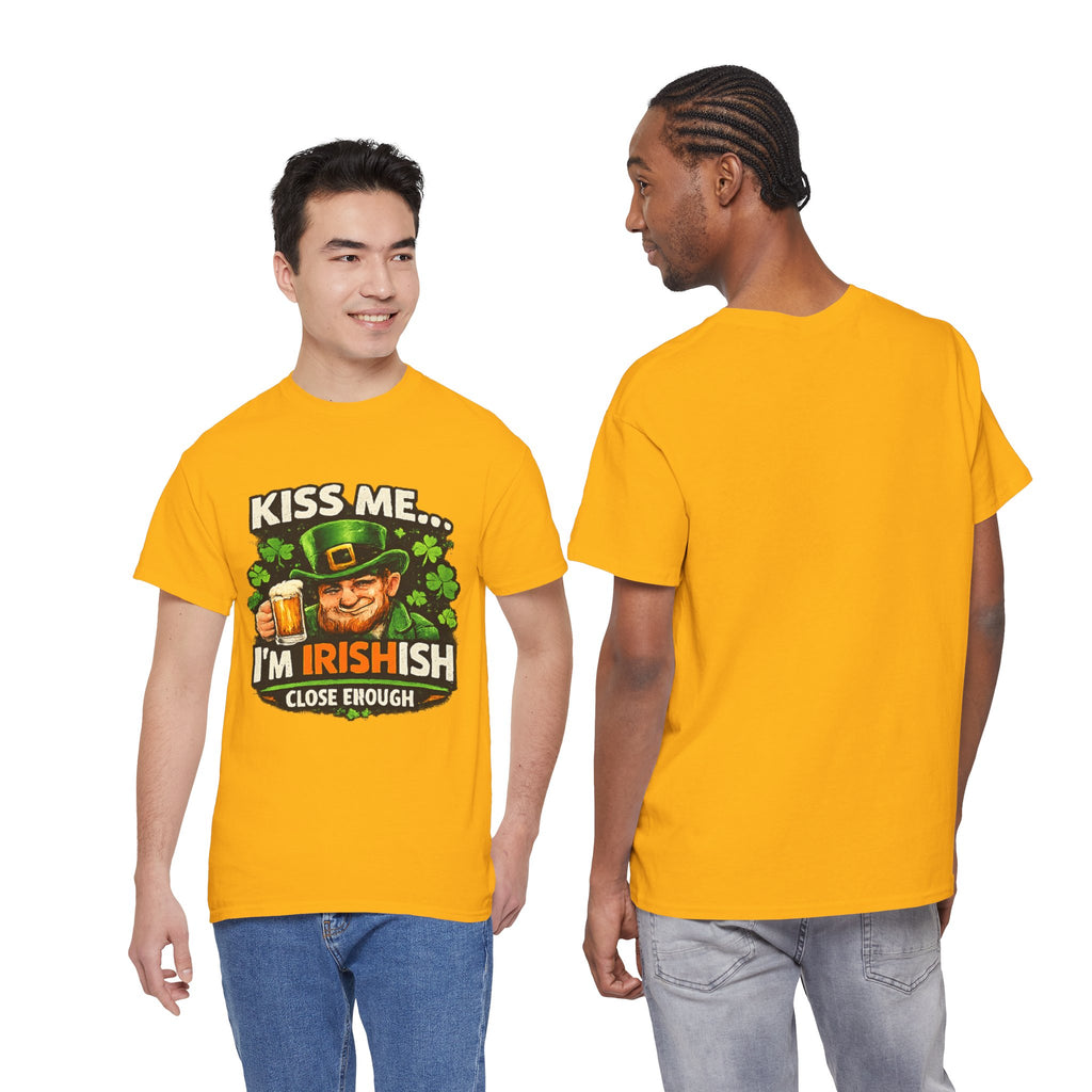 St. Patrick's Day Shirt  "Kiss Me… I'm Irish(ish), Close Enough" Leprechaun Graphic Tee | 100% Cotton