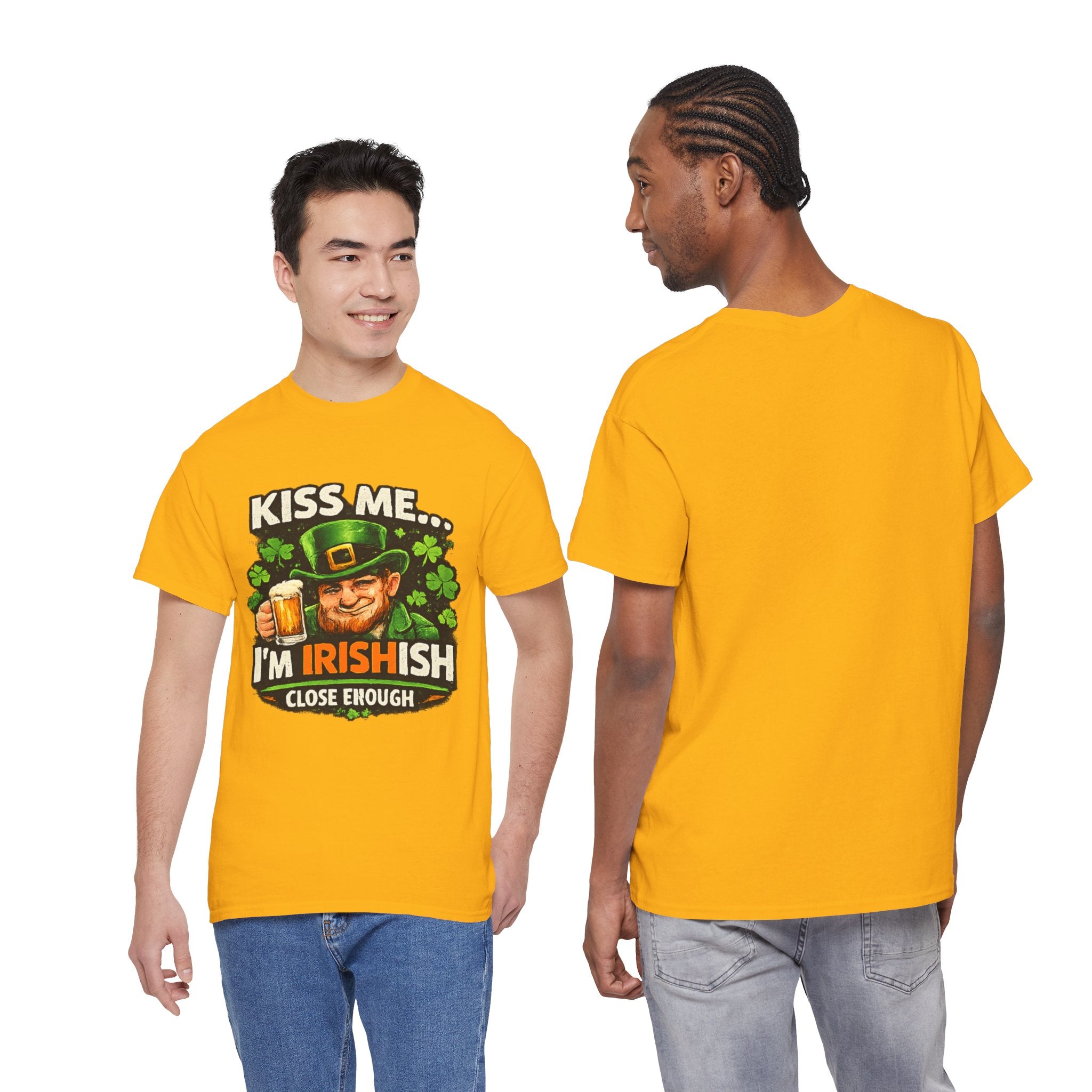 St. Patrick's Day Shirt  "Kiss Me… I'm Irish(ish), Close Enough" Leprechaun Graphic Tee | 100% Cotton