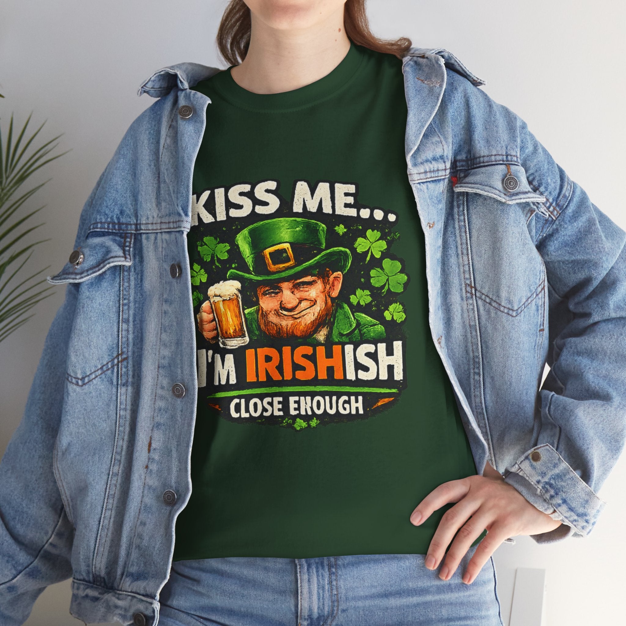 St. Patrick's Day Shirt  "Kiss Me… I'm Irish(ish), Close Enough" Leprechaun Graphic Tee | 100% Cotton