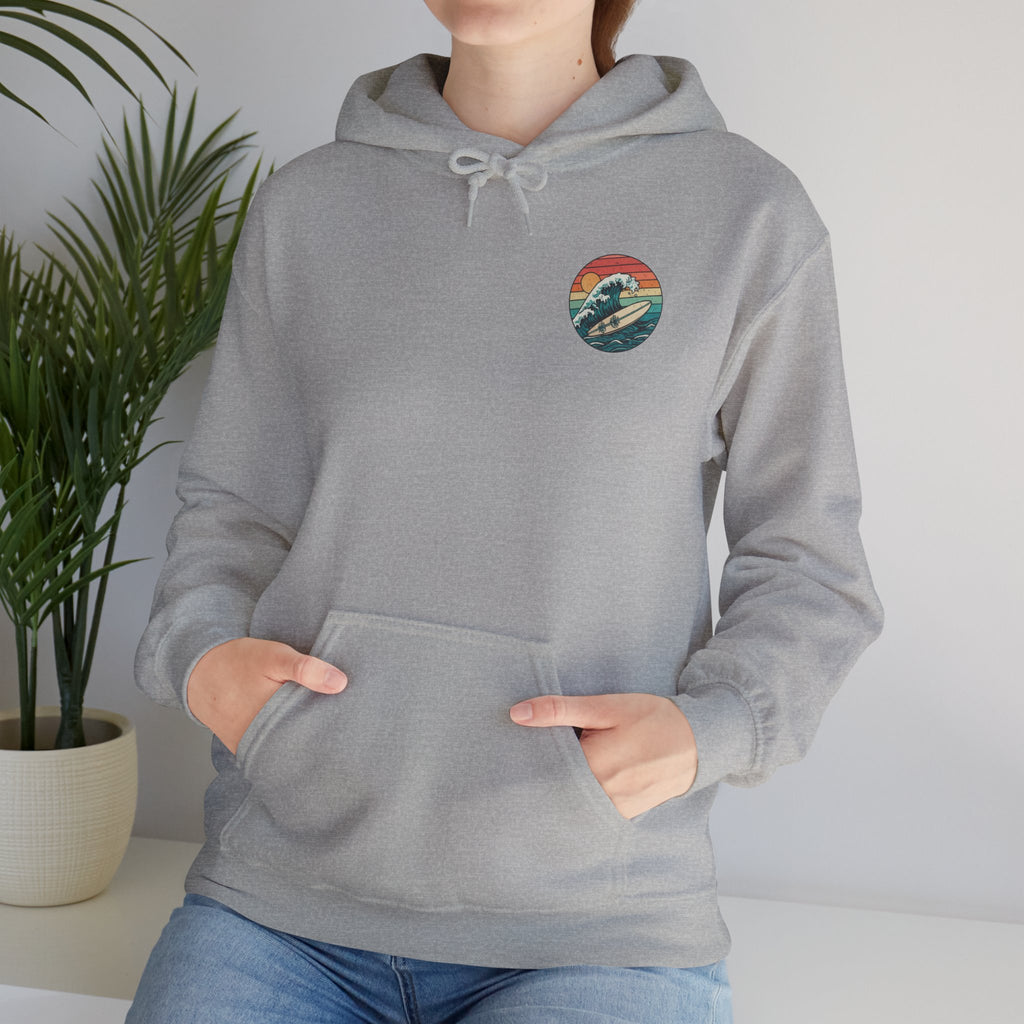 Surf Wave Hoodie — Retro Sunset Surfing Graphic Sweatshirt