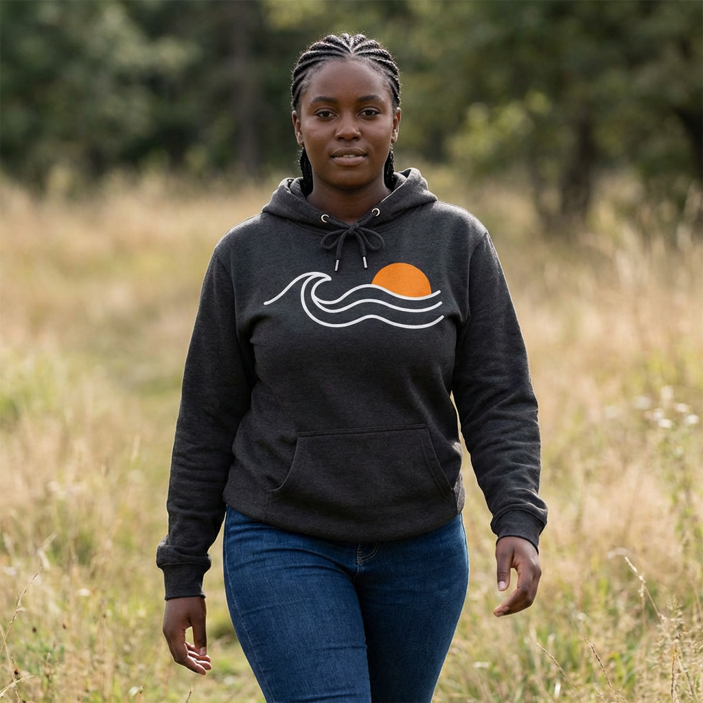 Sunset Wave Hoodie — Minimal Beach Graphic Sweatshirt