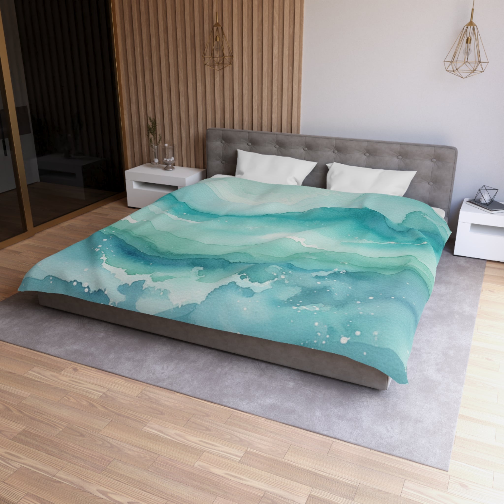 Ocean Wave Watercolor Microfiber Duvet Cover