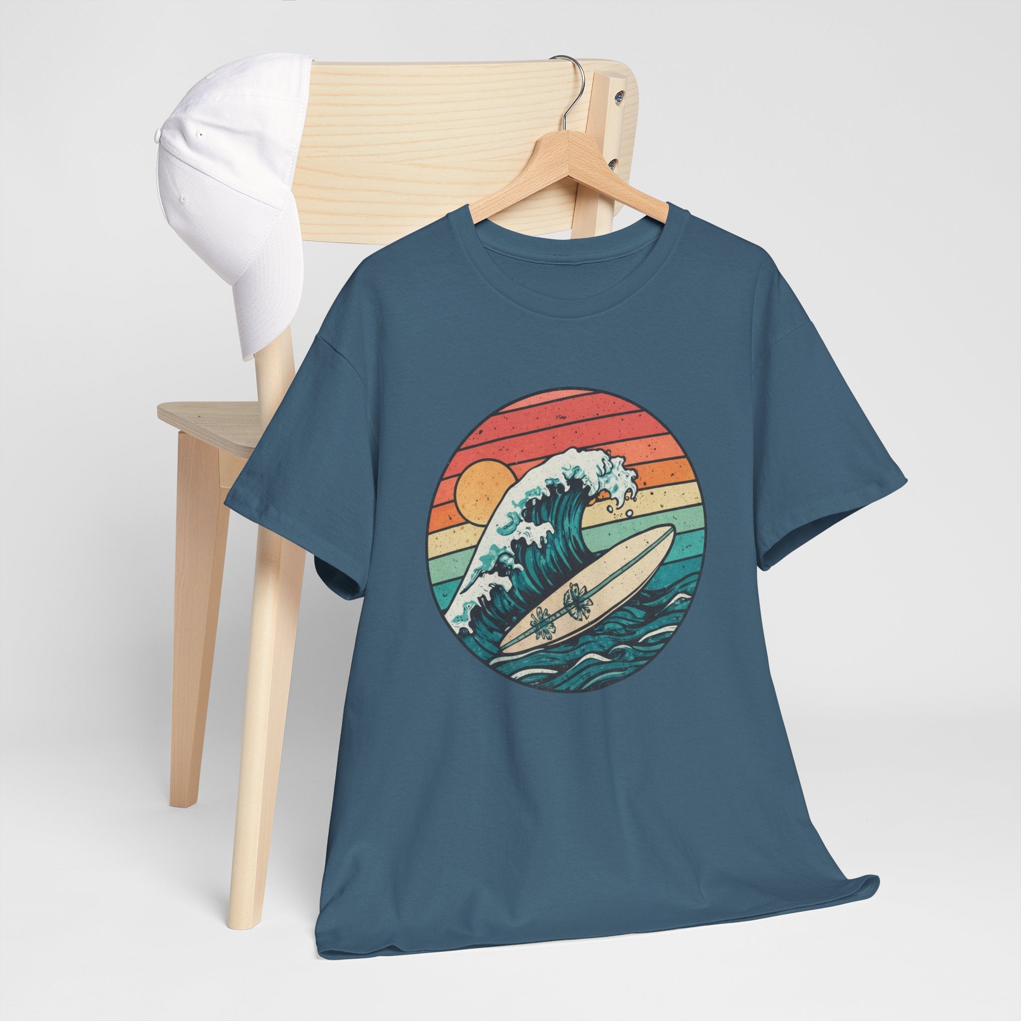 Retro Surf Wave T-Shirt — Vintage Sunset Surfboard Design
