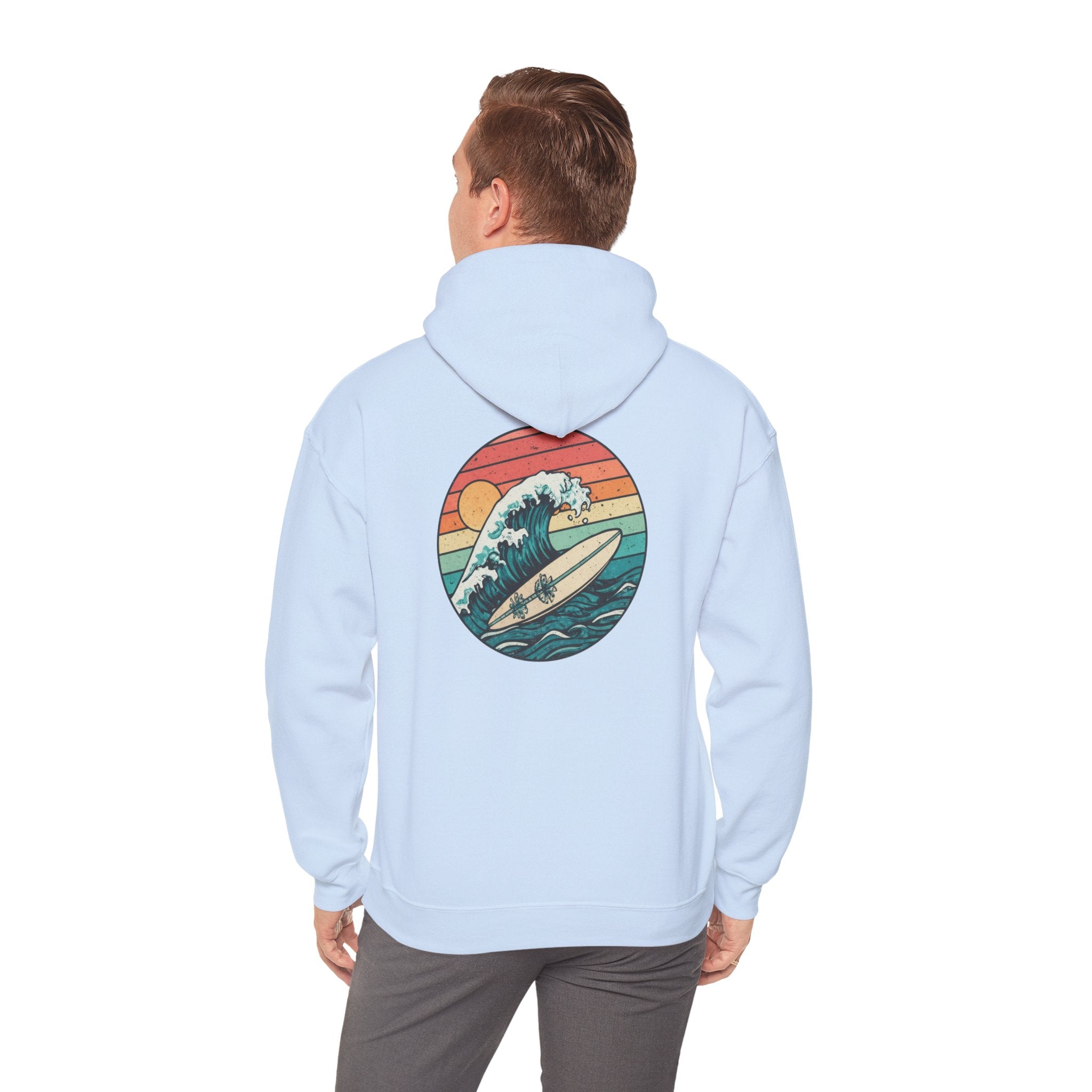 Surf Wave Hoodie — Retro Sunset Surfing Graphic Sweatshirt