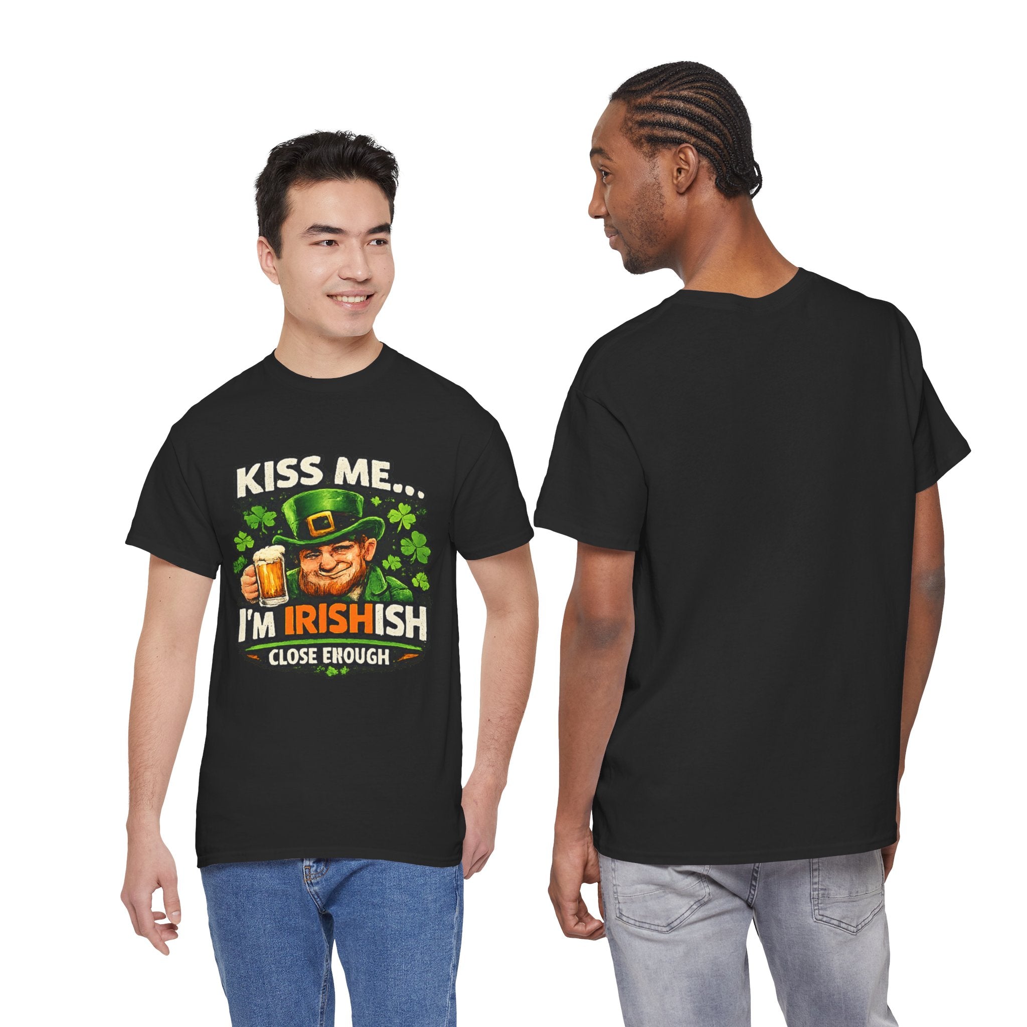 St. Patrick's Day Shirt  "Kiss Me… I'm Irish(ish), Close Enough" Leprechaun Graphic Tee | 100% Cotton