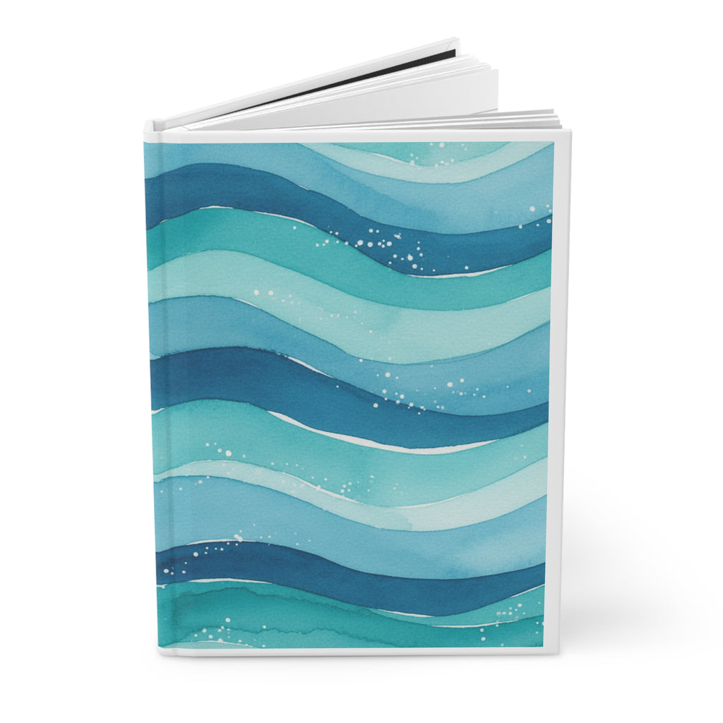 Ocean Wave Hardcover Journal — Blue Watercolor Waves Notebook