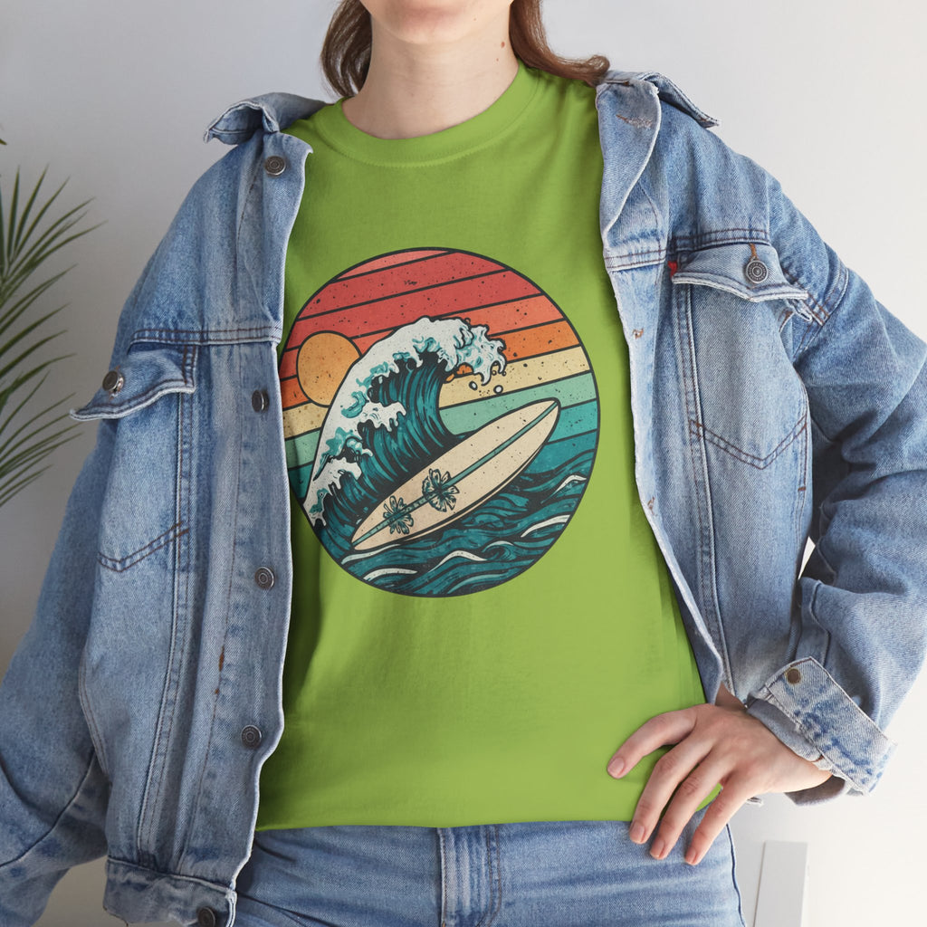 Retro Surf Wave T-Shirt — Vintage Sunset Surfboard Design