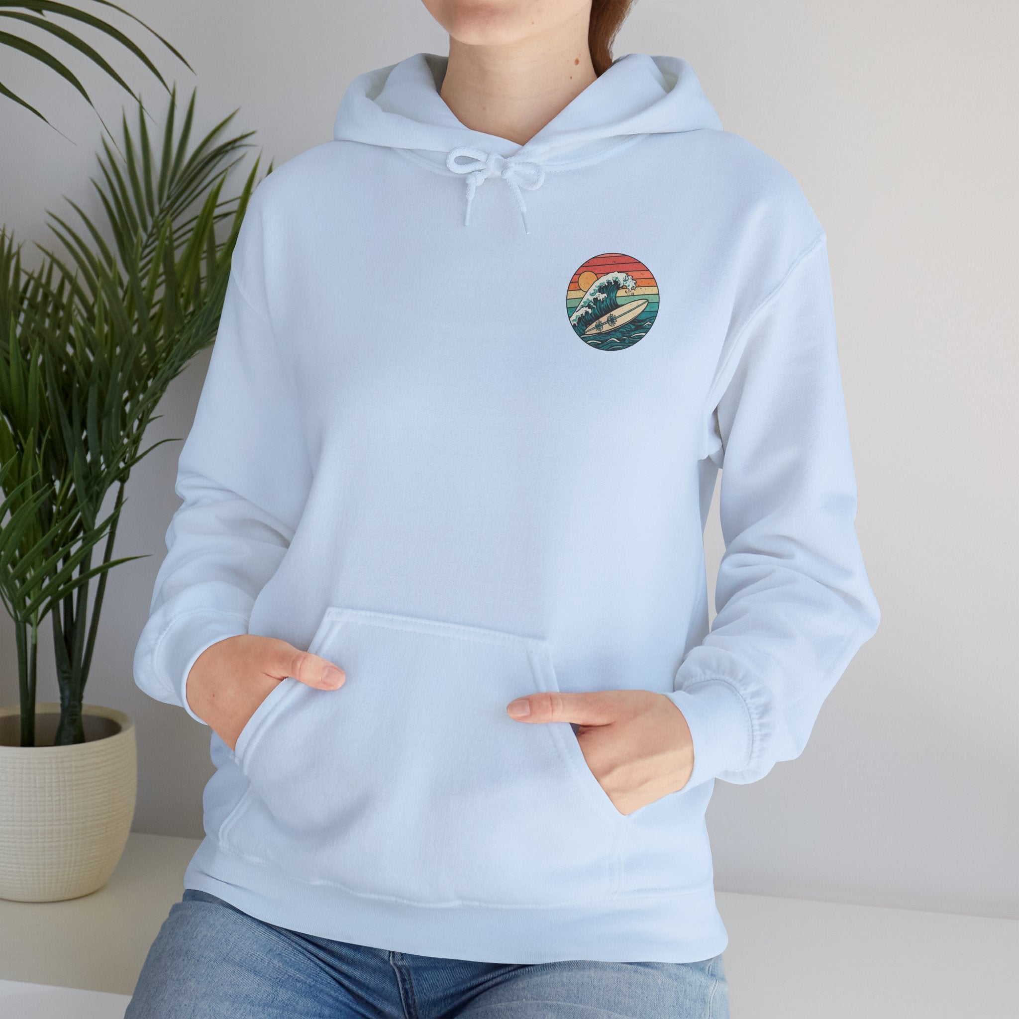 Surf Wave Hoodie — Retro Sunset Surfing Graphic Sweatshirt