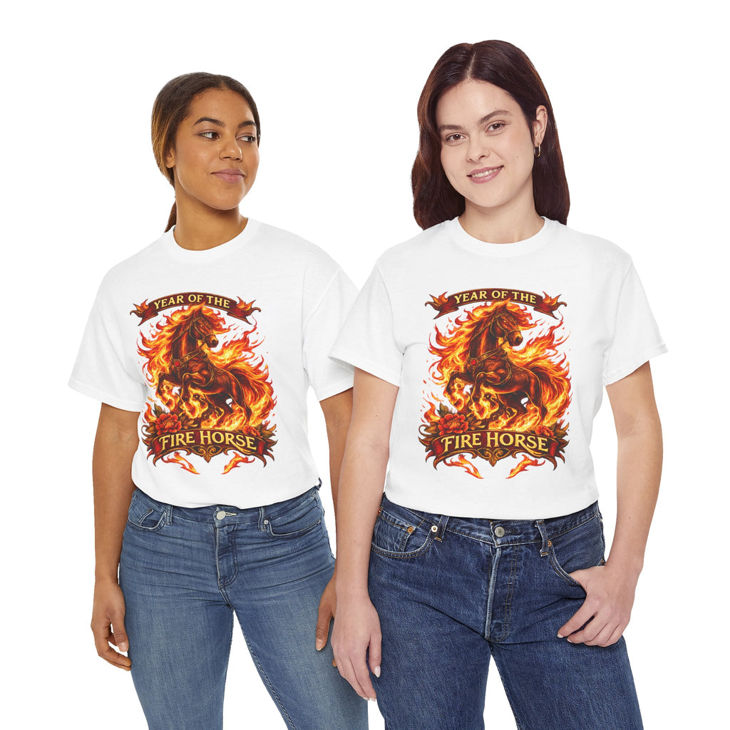 Year of the Fire Horse T-Shirt — Rearing Horse Flame Graphic Tee | Chinese Zodiac | 100% Cotton