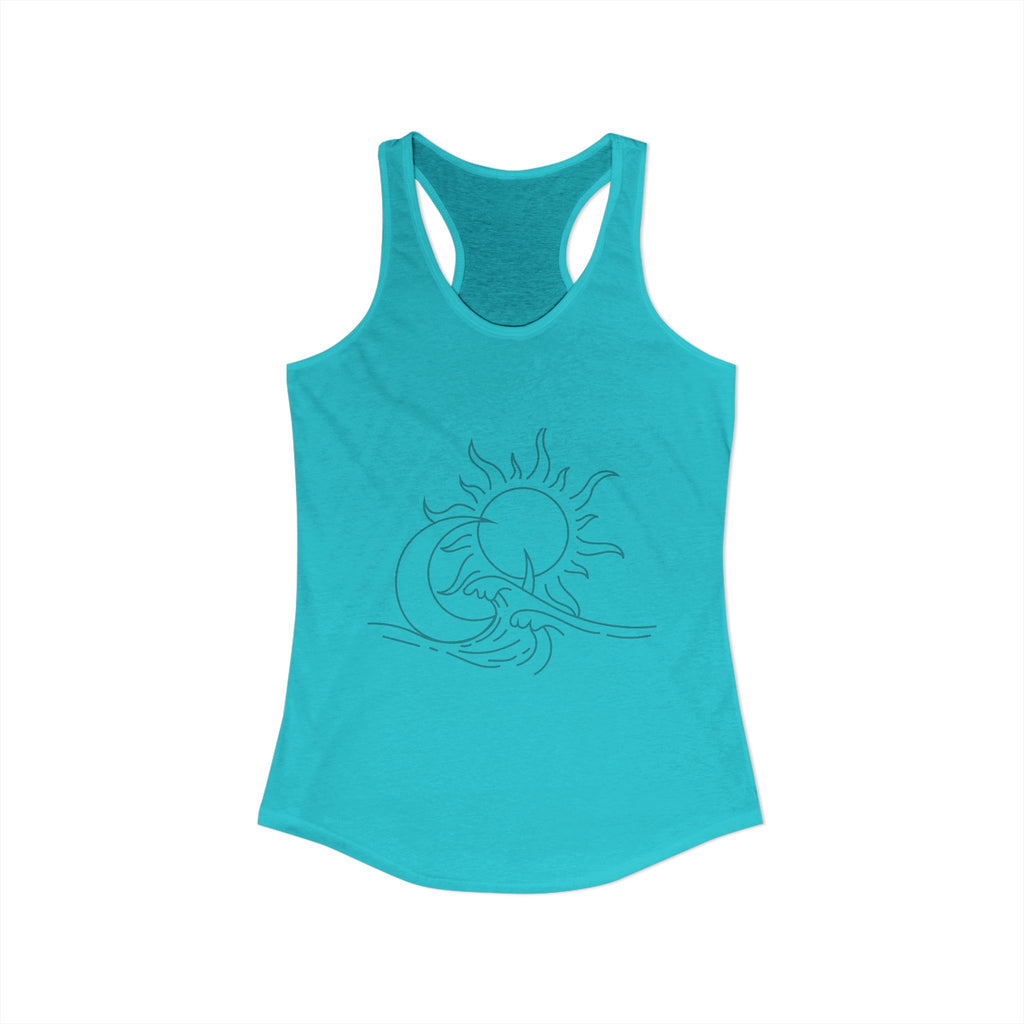 Sun and Waves Racerback Tank - Women's Ideal Summer Top for Chill Vibes and Outdoor Activities, Beachwear, Athletic Shirt