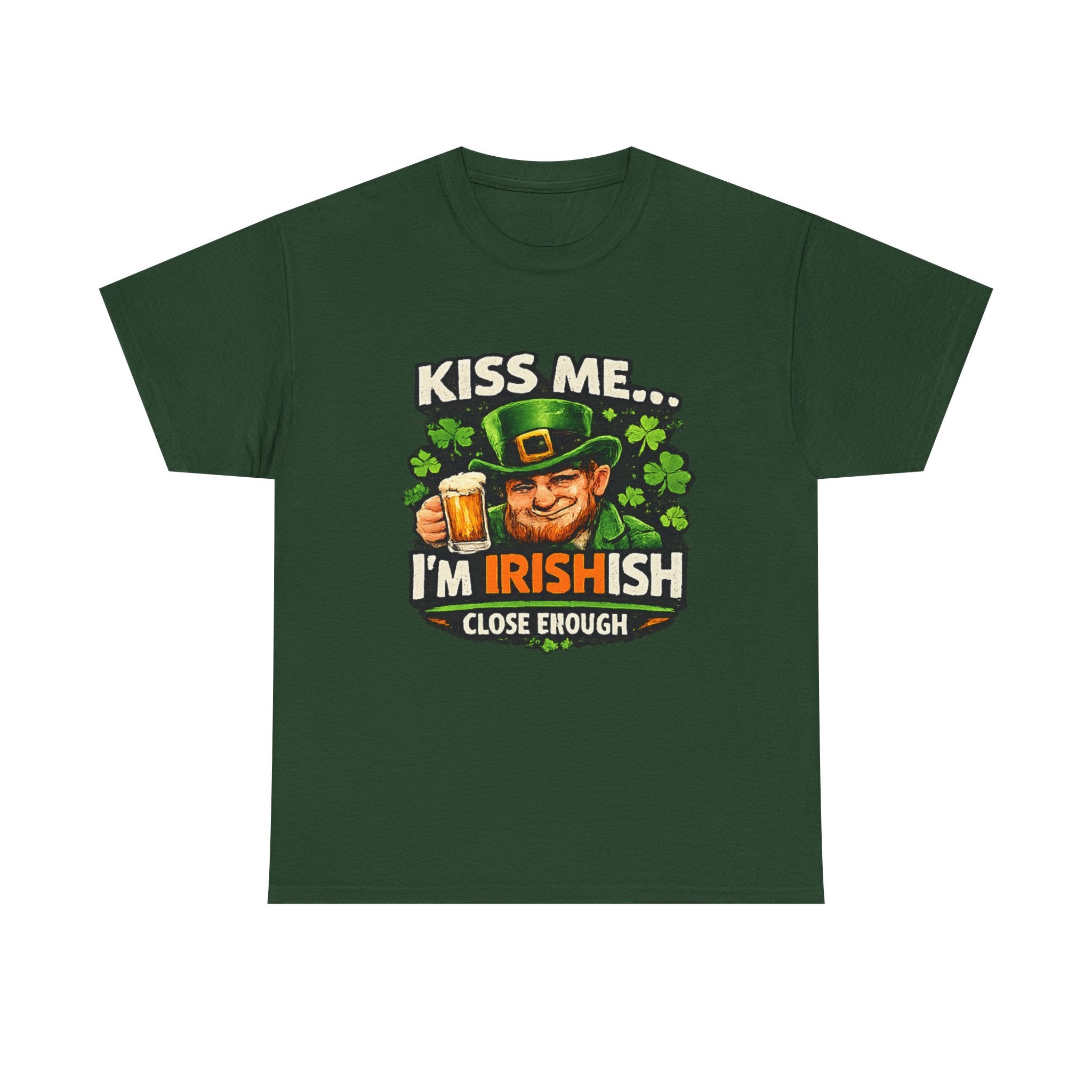St. Patrick's Day Shirt  "Kiss Me… I'm Irish(ish), Close Enough" Leprechaun Graphic Tee | 100% Cotton