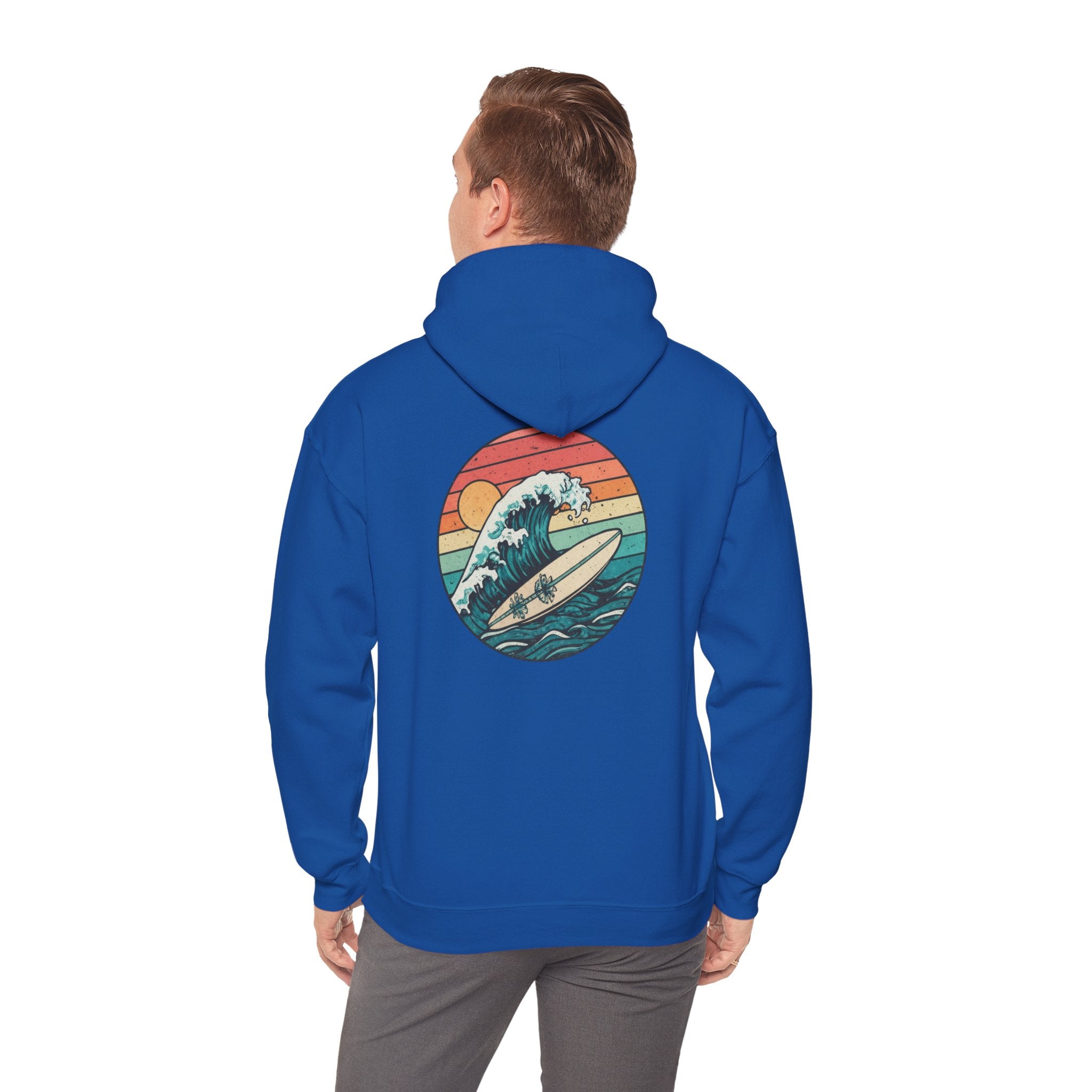 Surf Wave Hoodie — Retro Sunset Surfing Graphic Sweatshirt
