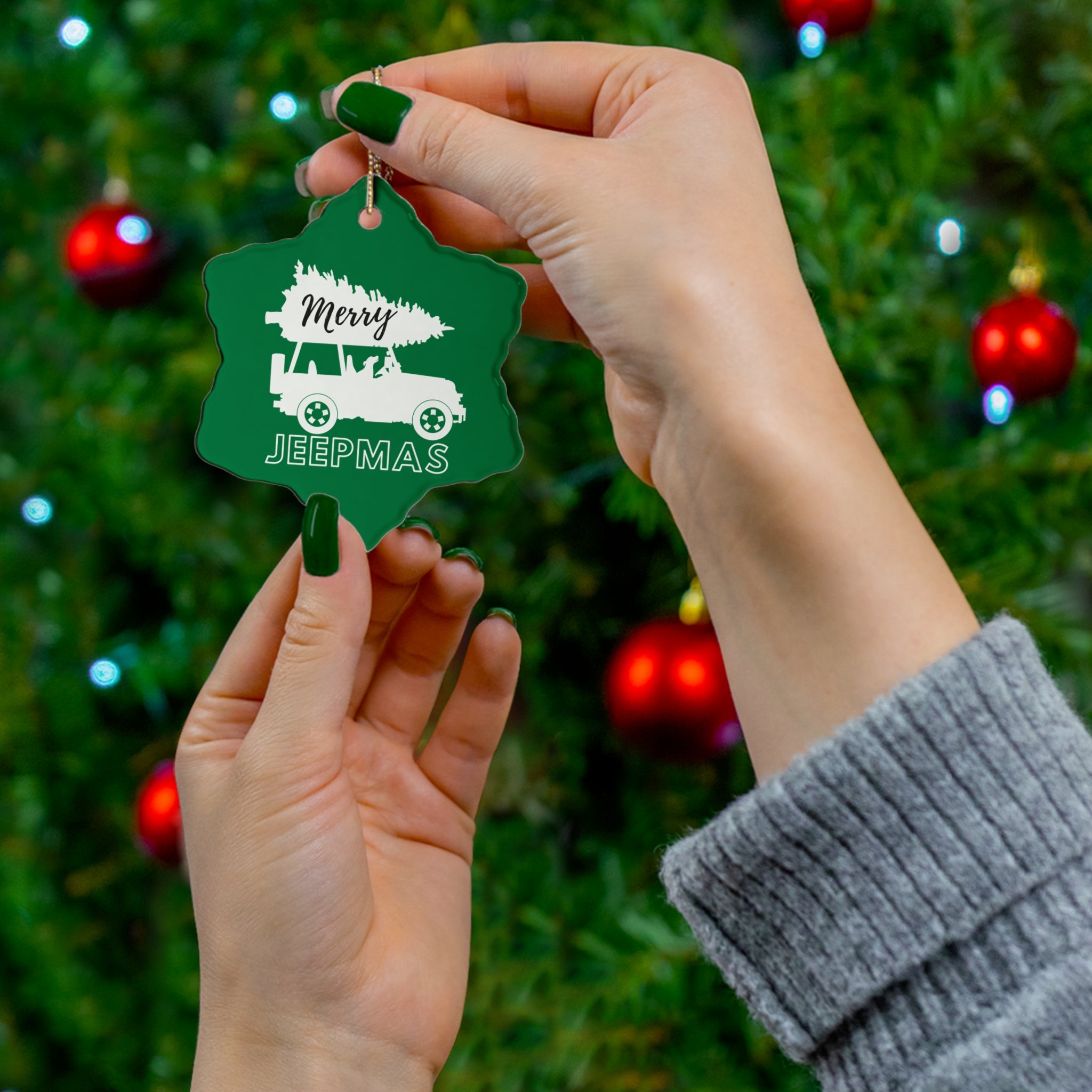 Merry Jeepmas Ceramic Ornament Green