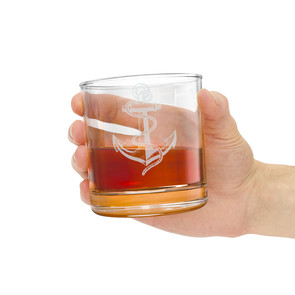 Engraved Anchor Whiskey Glass — 10.5 oz Engraved Rocks Glass for Nautical Gifts & Father's Day