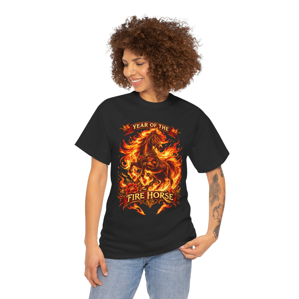 Year of the Fire Horse T-Shirt — Rearing Horse Flame Graphic Tee | Chinese Zodiac | 100% Cotton