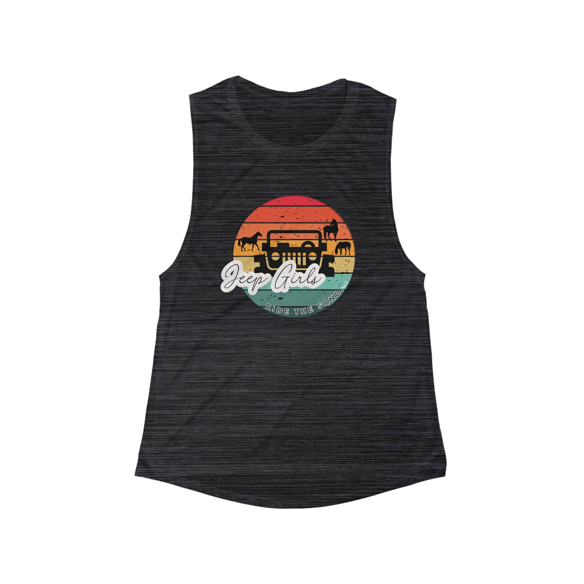 Retro Sunset Women's Flowy Tank - Jeep Girl, OSV, Wild Ponies of Assateague, Chincoteague, Corolla NC, Boho Style, Summer Top, Jeep Lover
