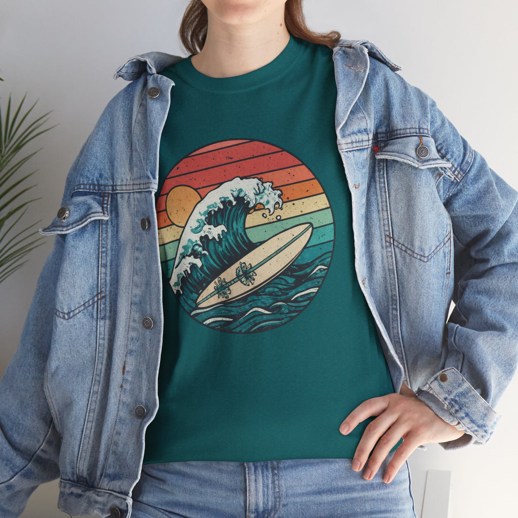 Retro Surf Wave T-Shirt — Vintage Sunset Surfboard Design