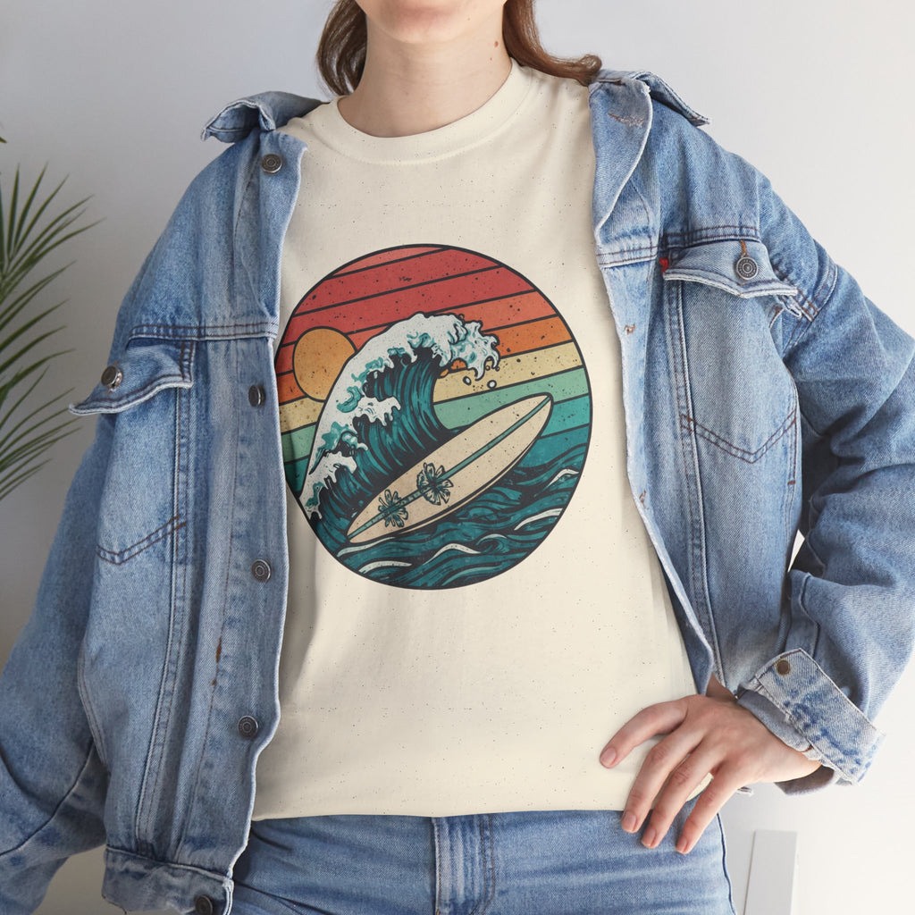 Retro Surf Wave T-Shirt — Vintage Sunset Surfboard Design