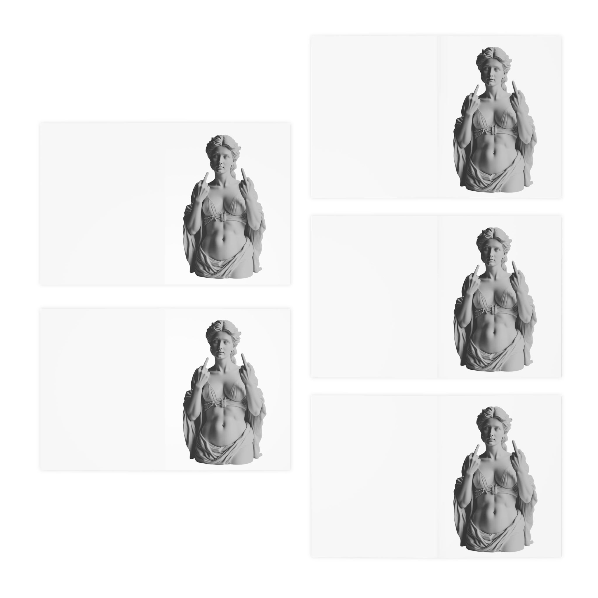 Venus Statue Giving the 2 Finger Salute Cards, Greeting Card Set (5-Pack) | Blue Background